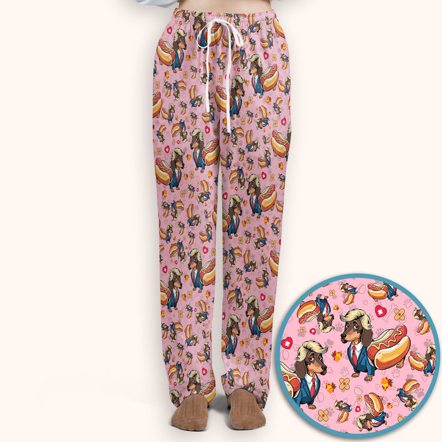 Dachshund Hot Dog Nurse Scrub Set - Funny Sausage Dog Pants and V Neck Top - Medical Uniform Gift