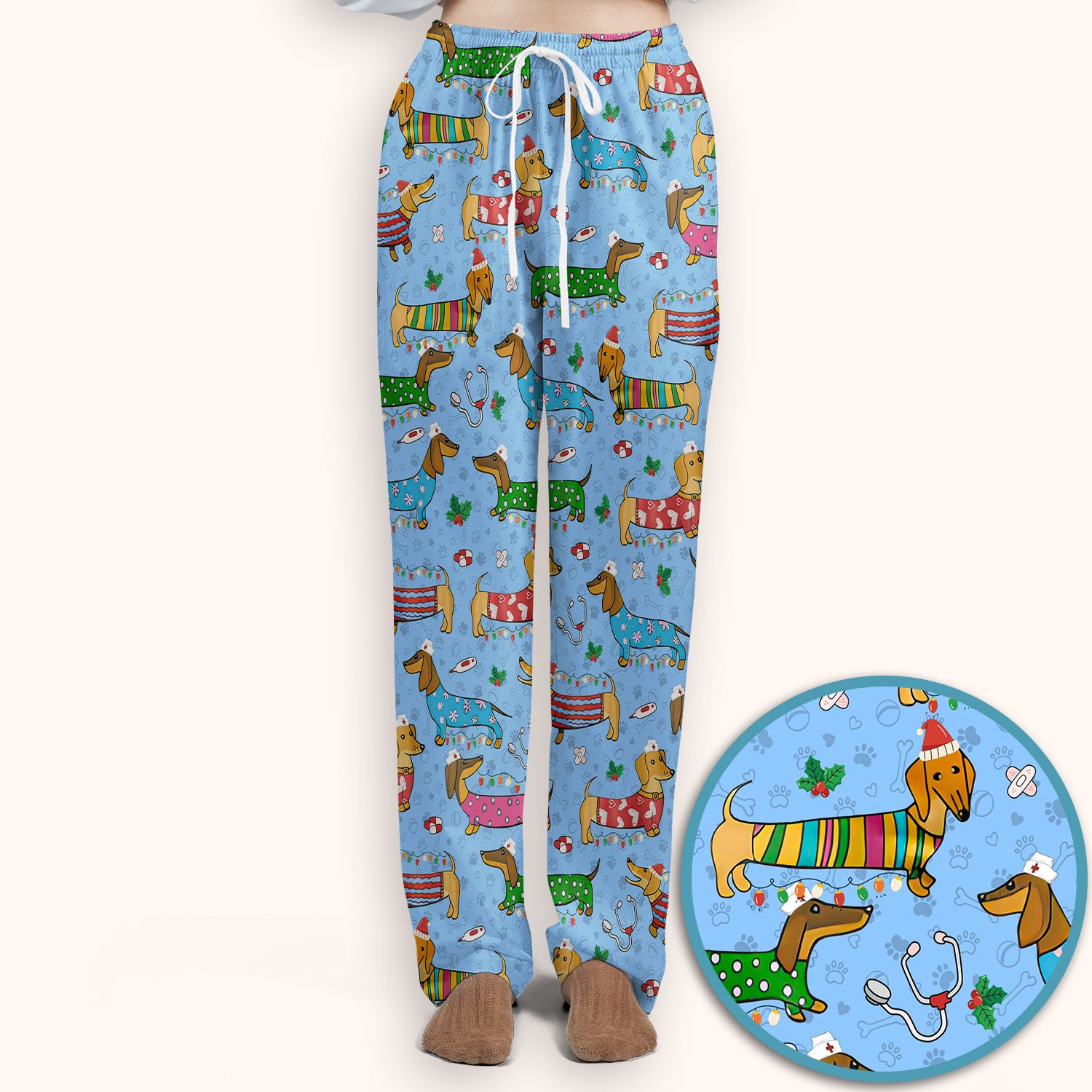 Christmas Dachshund Scrub Set for Nurses - Cute Wiener Dog in Holiday Outfit - Funny Medical Uniform Gift for Women RN LPN CNA