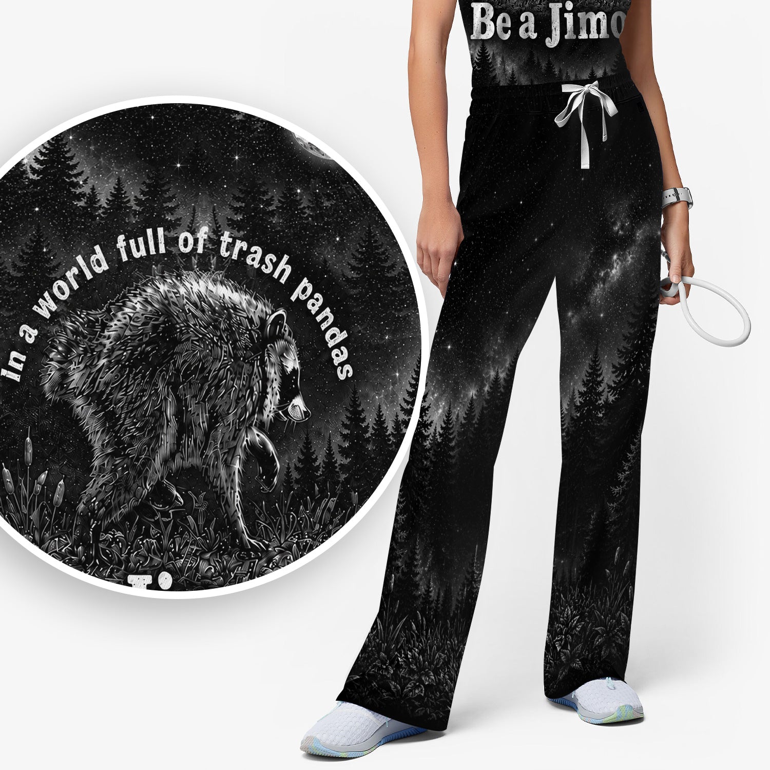 Funny Be A Jimothy Raccoon Print Scrub Set, Scrub Pants and V Neck Top