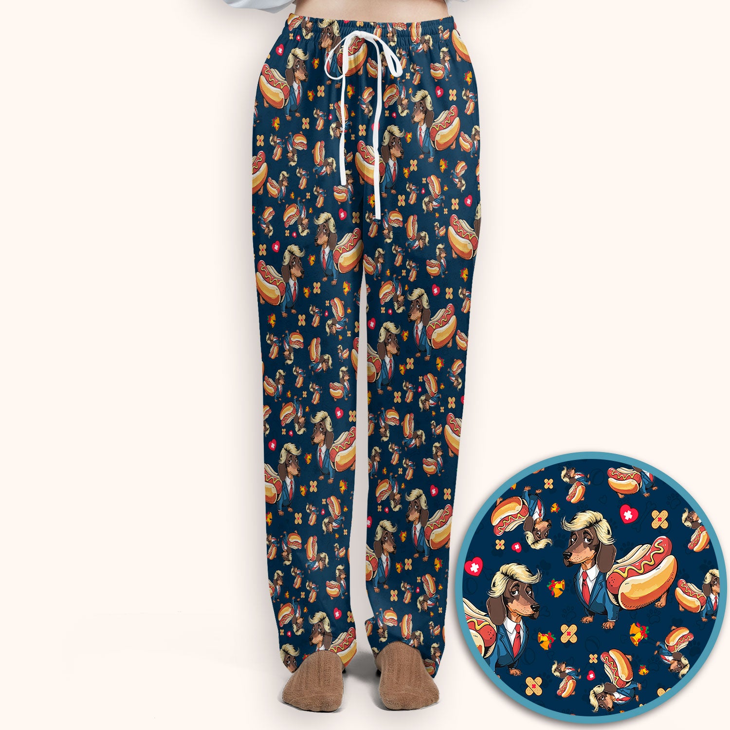 Dachshund Hot Dog Nurse Scrub Set - Funny Sausage Dog Pants and V Neck Top - Medical Uniform Gift