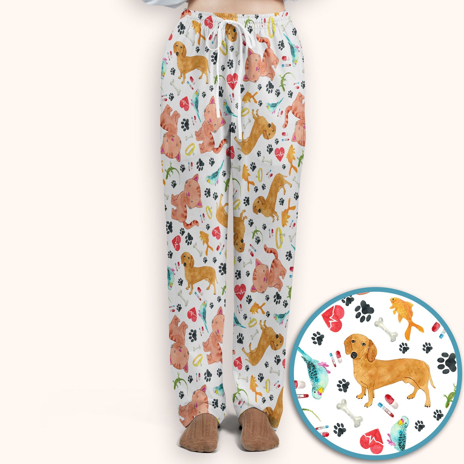 Cat Dog Veterinary Scrub Set - Cute Animal Paw Print Medical Pants and V Neck Top for Women RN CNA Vet Tech