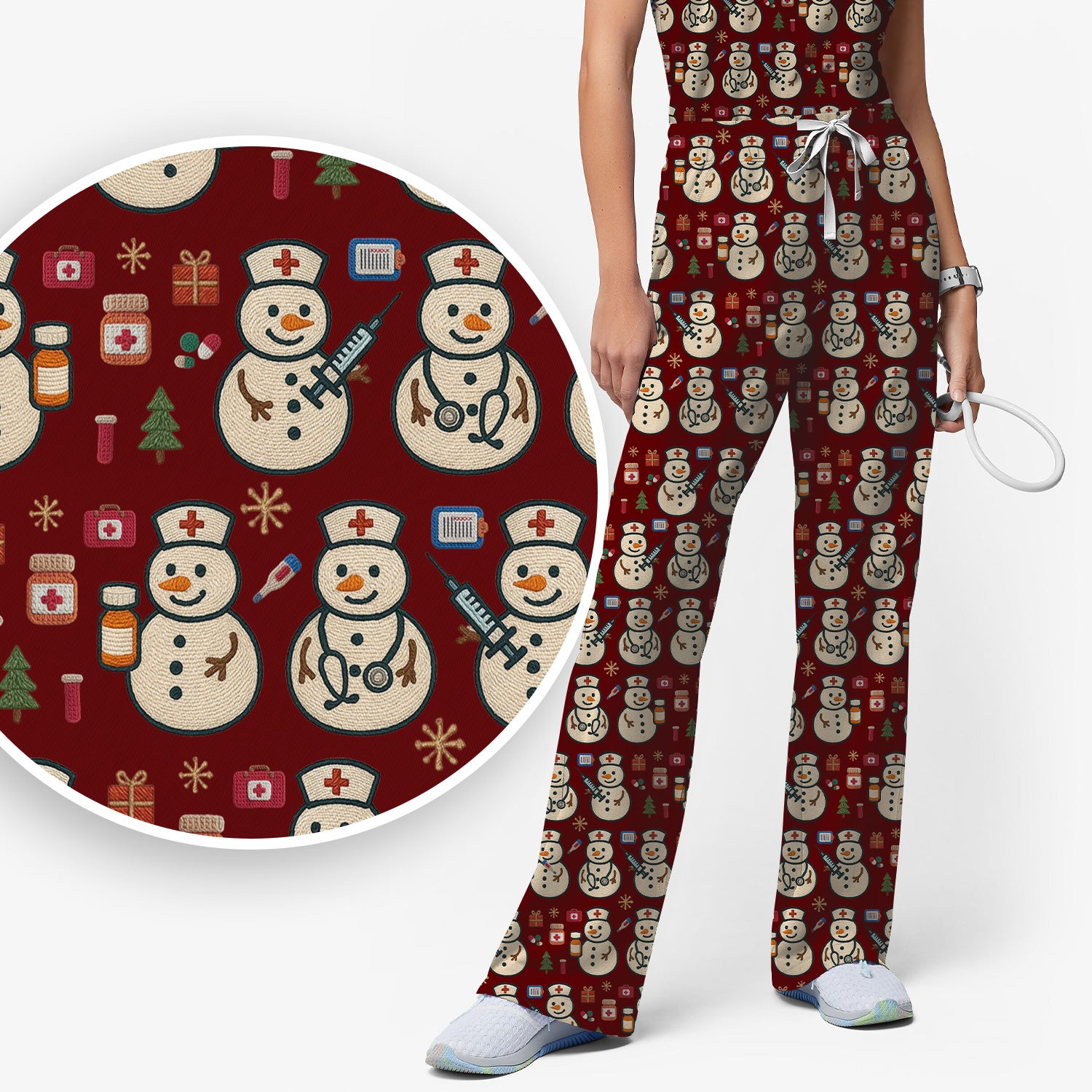 Snowman Nurse Christmas Scrub Set – Festive Medical Pattern Shirt – Cute Holiday Uniform For Nursing