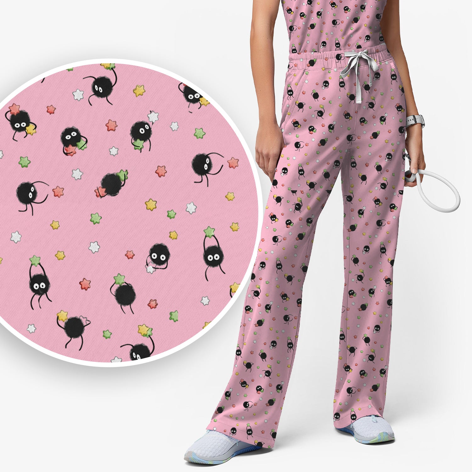 Funny Spider Pattern Pattern Pattern Scrub Set, Cartoon Spider Pattern Nursing Uniform For Women