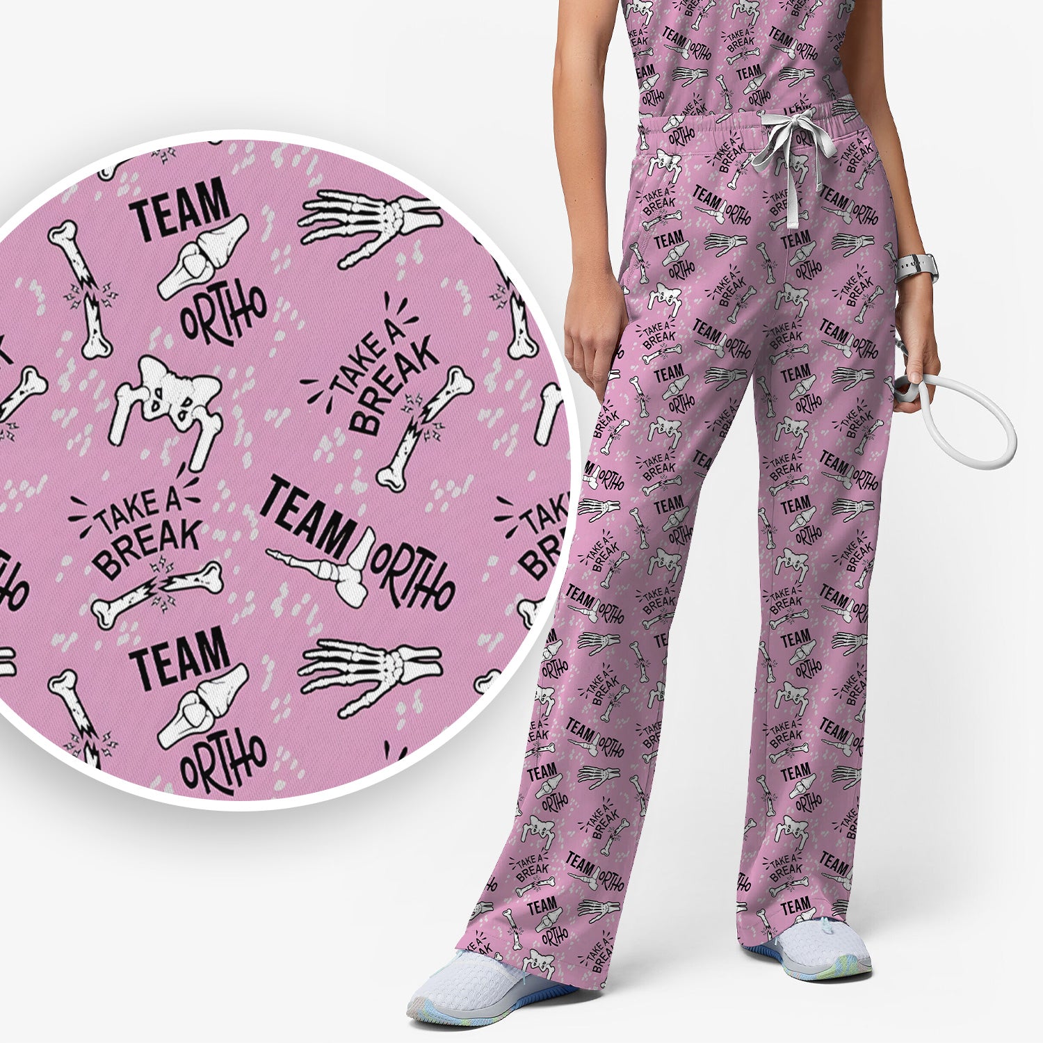 Team Ortho Bone Joint Print Scrub Top, Breathable Fabrics Nursing Uniform