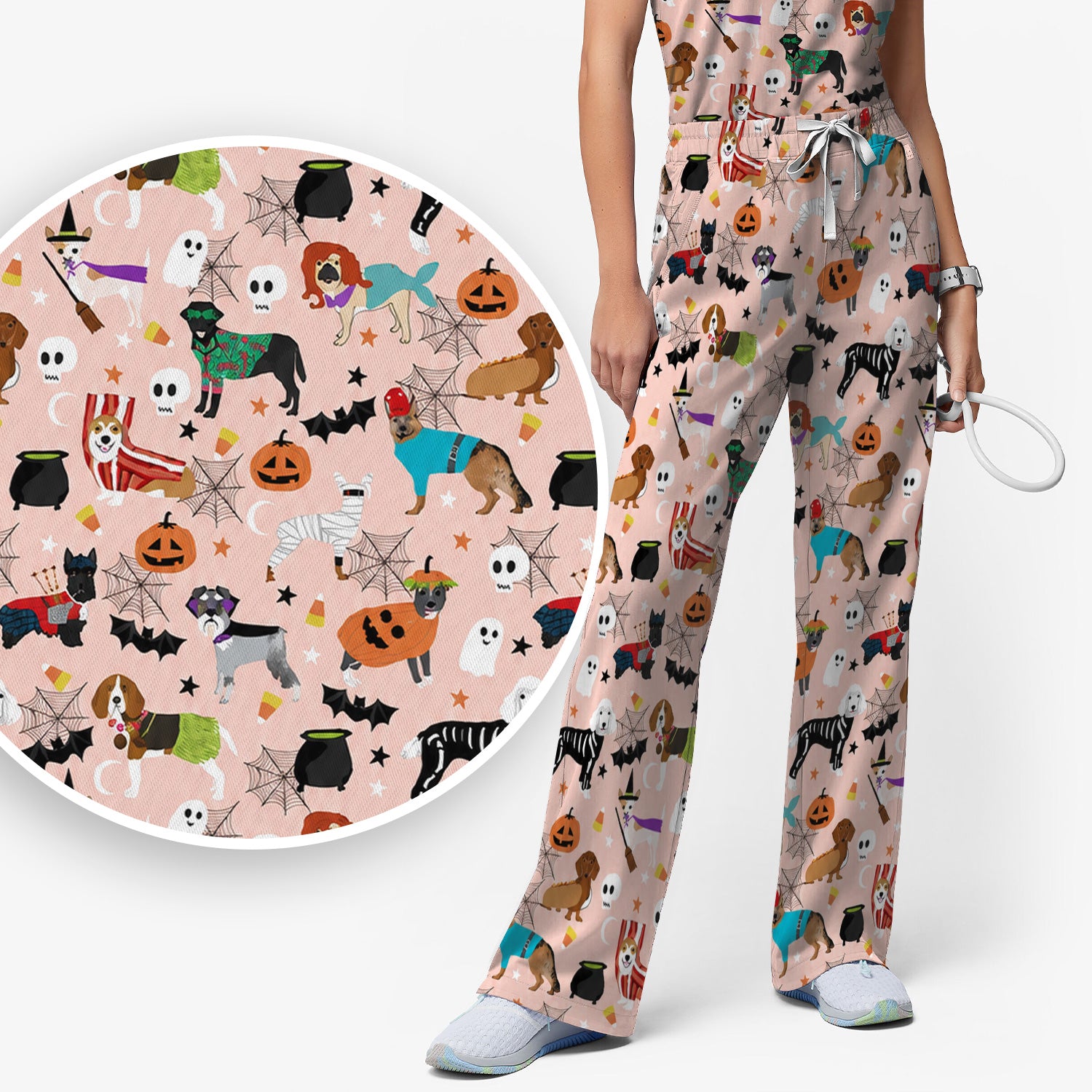 Halloween Costume Dogs Scrub Set, Scrub Pants and V Neck Top