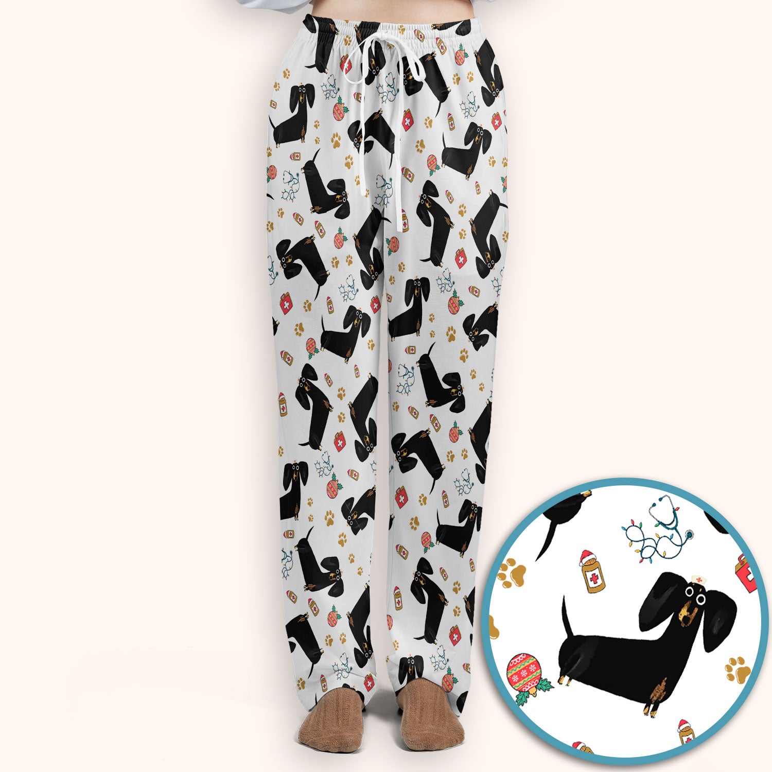 Funny Wiener Dog Scrub Sets for Nurses - Cute Black Dachshund Pants and V Neck Top - Dog Lover Nursing Uniform Gift for Women
