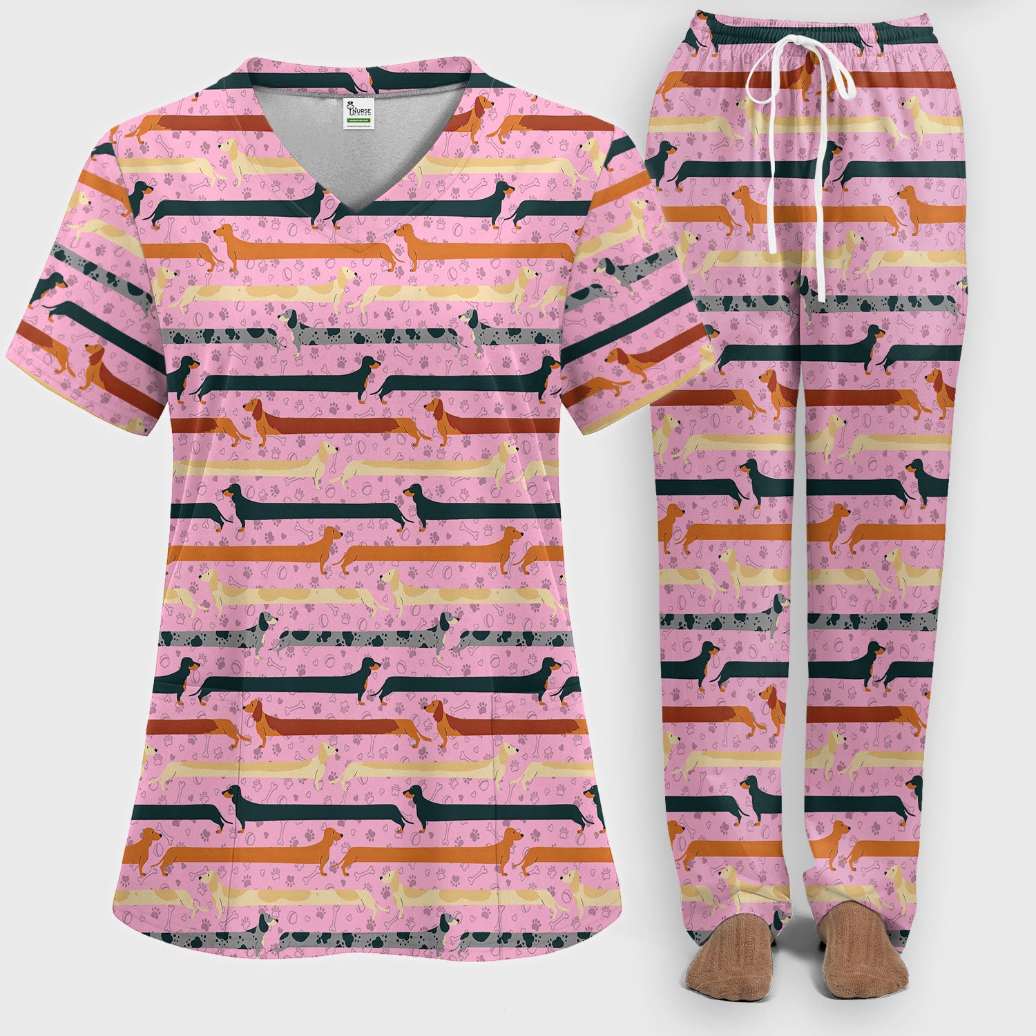 Dachshund Women's Scrub Sets - Comfortable Scrubs for Nurses - It's Been A Long Day Scrub Pants and V Neck Top