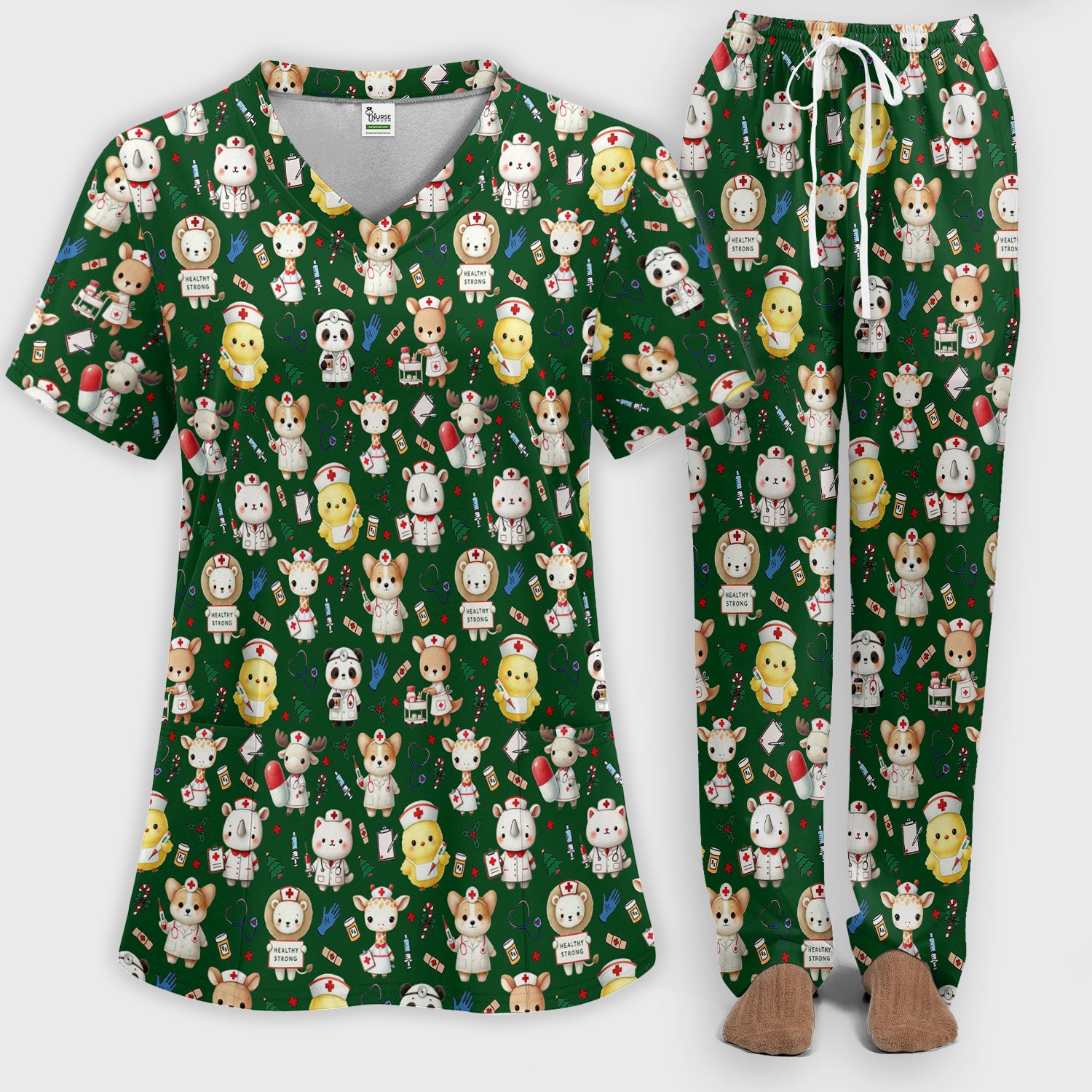 Comfortable Scrubs for Nurses - Women's Scrub Sets - Navy Scrub Pants and V Neck Top - Breathable Med Uniform - Puppy Lover Gift