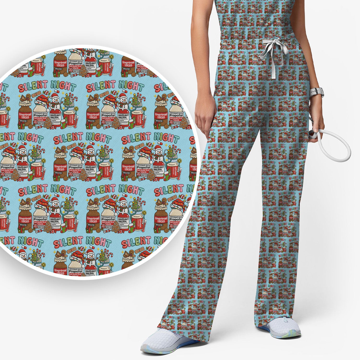Silent Night Nurse Scrub Set, Funny Christmas Medical Scrub Shirt, Holiday Nursing Uniform