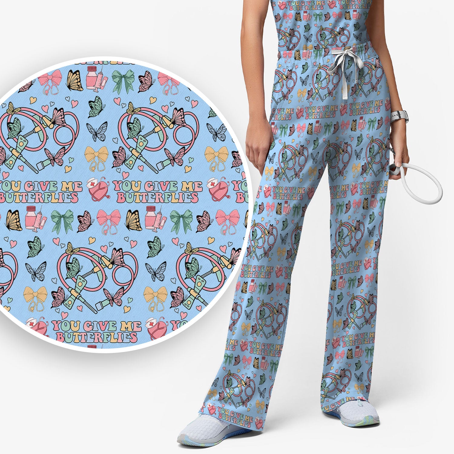 Butterfly Heart Valentine Medical Pattern Scrub, Women's Scrub Sets