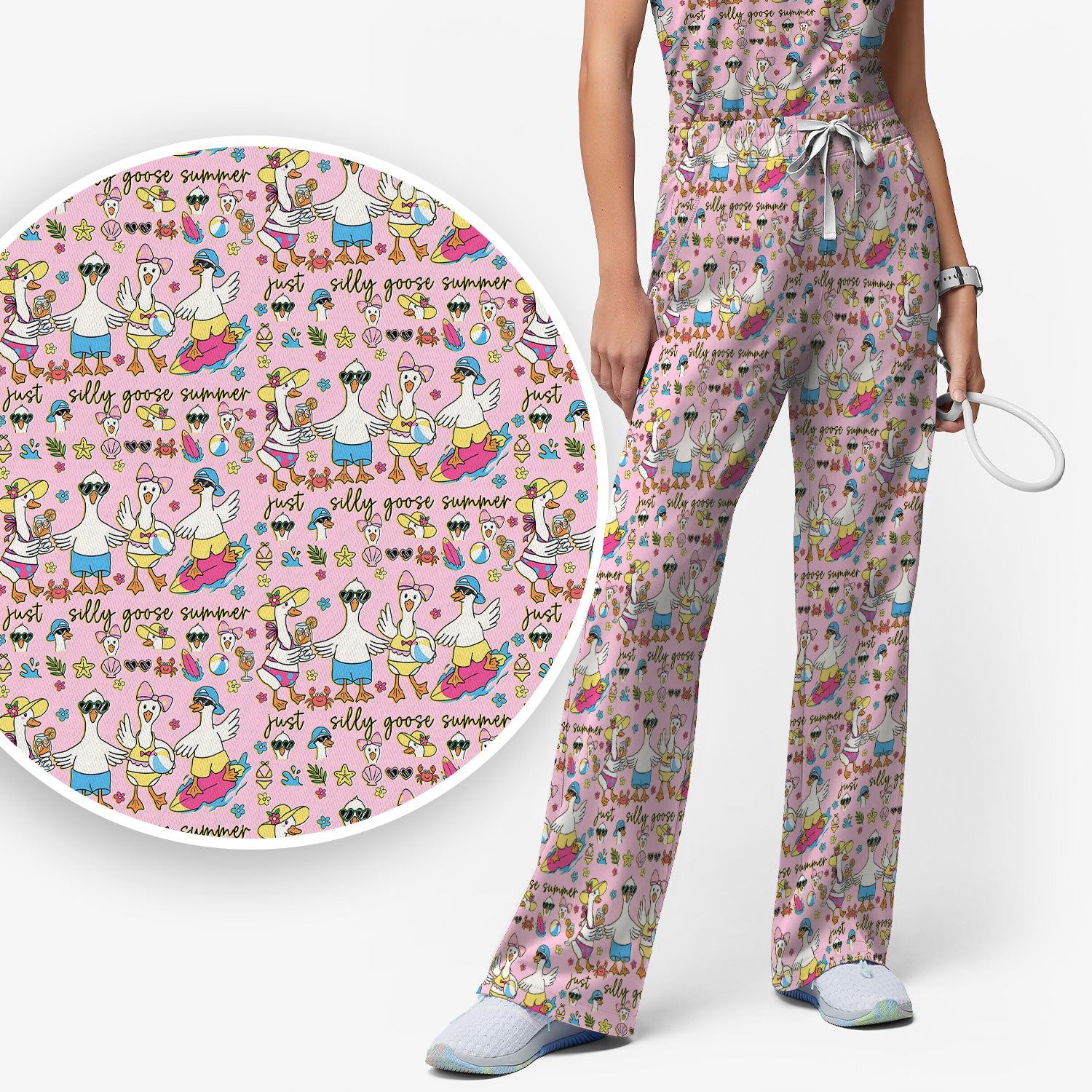 Silly Goose Summer Pattern Scrub Top, Breathable Fabrics Nursing Uniform