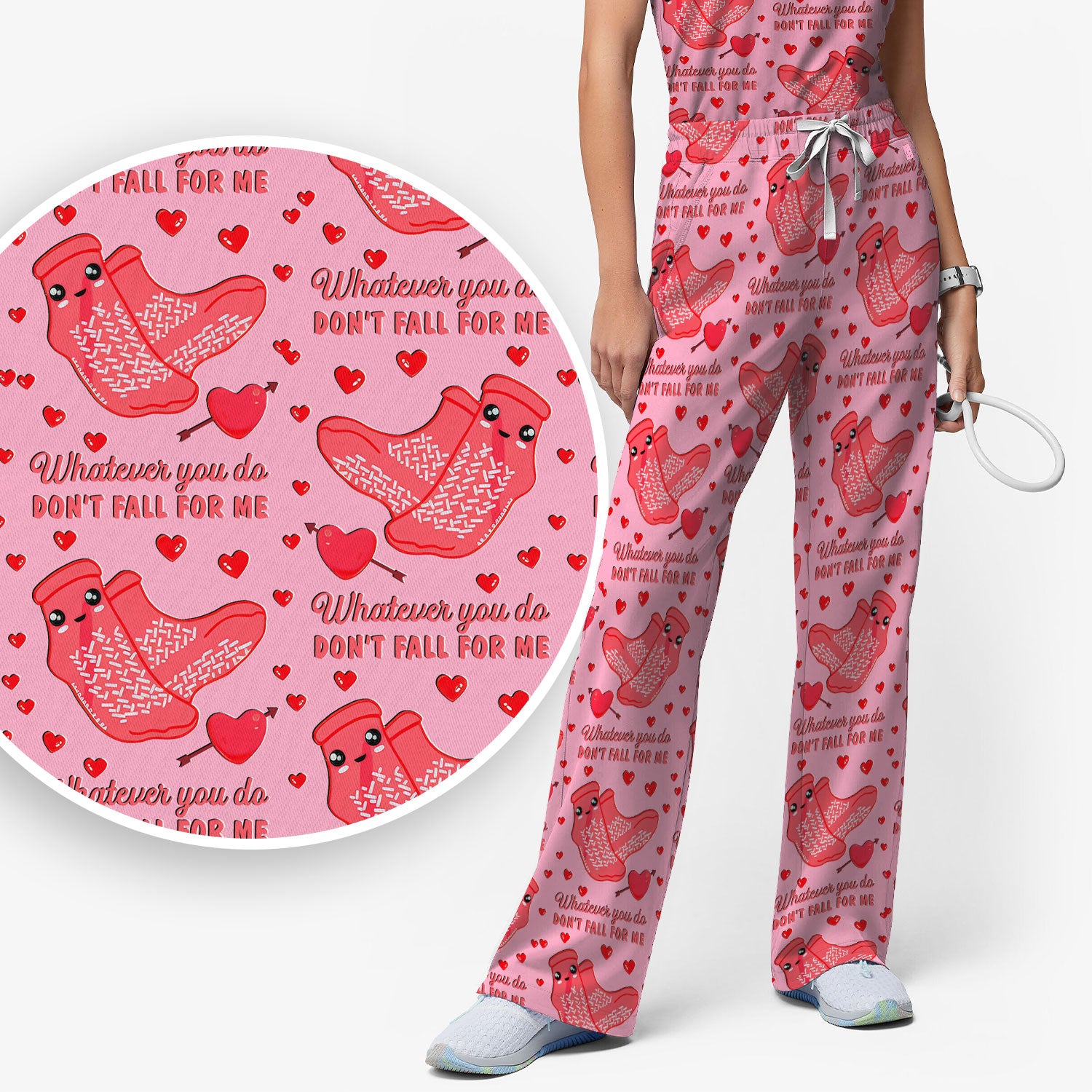 Valentine Funny Love Quote Scrub Set, Scrub Pants and V Neck Top