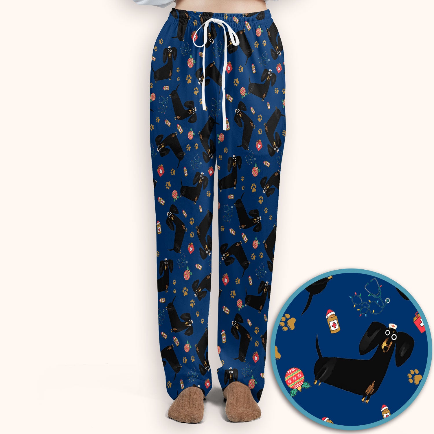 Funny Wiener Dog Scrub Sets for Nurses - Cute Black Dachshund Pants and V Neck Top - Dog Lover Nursing Uniform Gift for Women