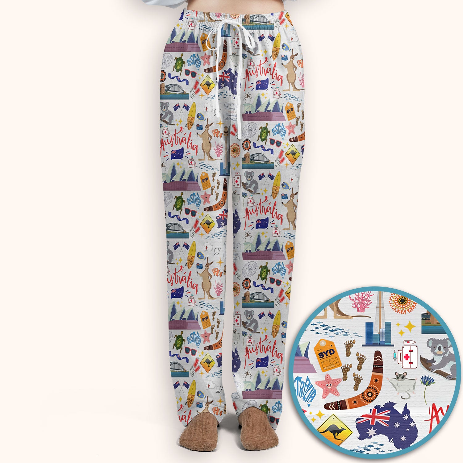 Australia Scrub Sets for Women - Aussie Comfortable Scrub Pants and V Neck Top - Kangaroo Koala Opera House - Travel Medical Uniform Gift