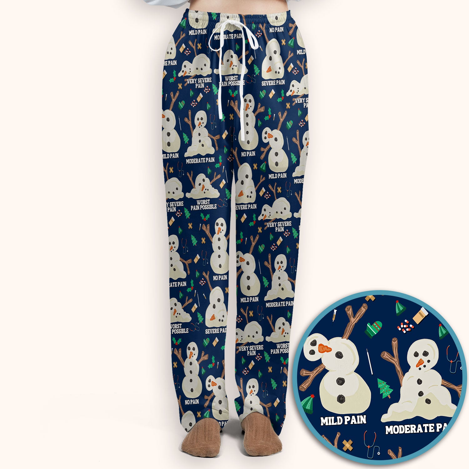 Funny Snowman Pain Scale Scrub Set for Nurse - Christmas Medical Pants and V Neck Top for Women RN LPN CNA