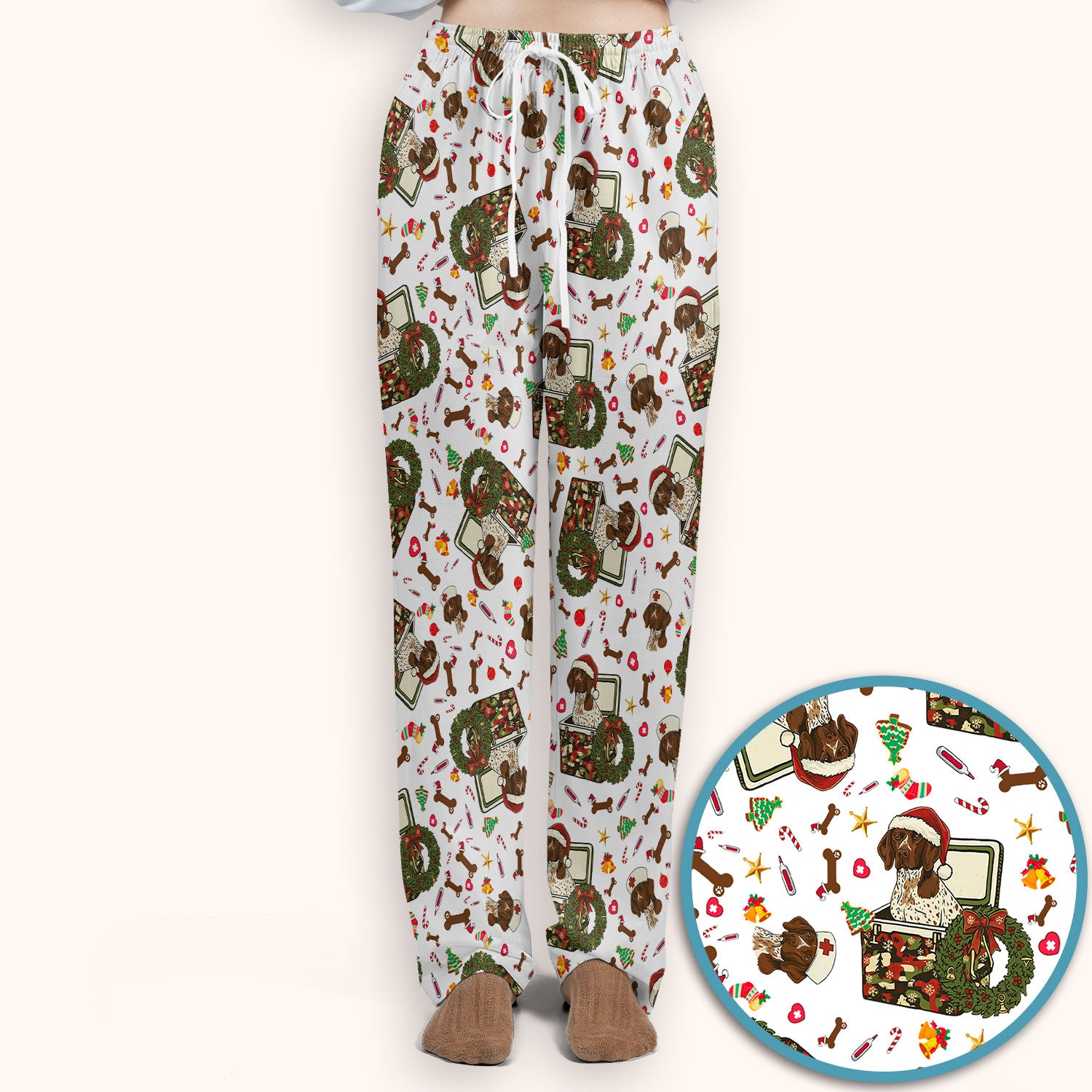 Christmas Dachshund Scrub Set - Cute Sausage Dog Nursing Pants and V Neck Top - Funny Holiday Medical Uniform