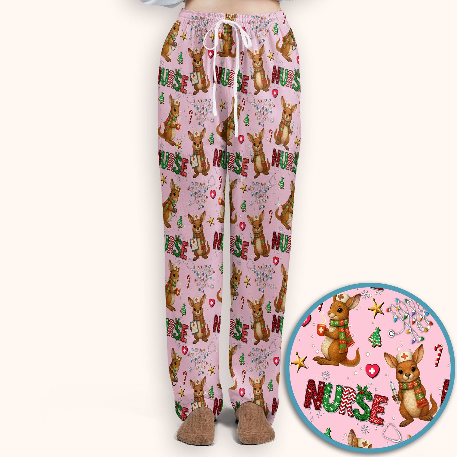 Aussie Kangaroo Christmas Scrub Set - Funny Holiday Nurse Shirt and Pants for Women - Cute Animal Medical Uniform