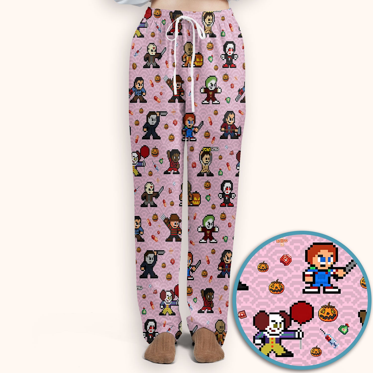 Halloween Women's Scrub Sets - Comfortable Scrubs for Nurses - Scary Character Scrub Pants and V Neck Top - Med Uniform for Her