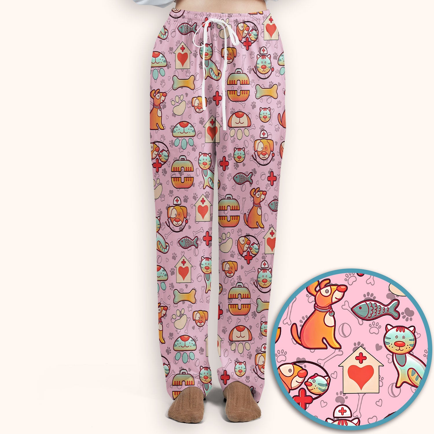 Veterinary Nurse Scrub Set - Cute Cat Dog Paw Scrubs Pants and V Neck Top - Funny Animal Vet Tech Uniform for Women