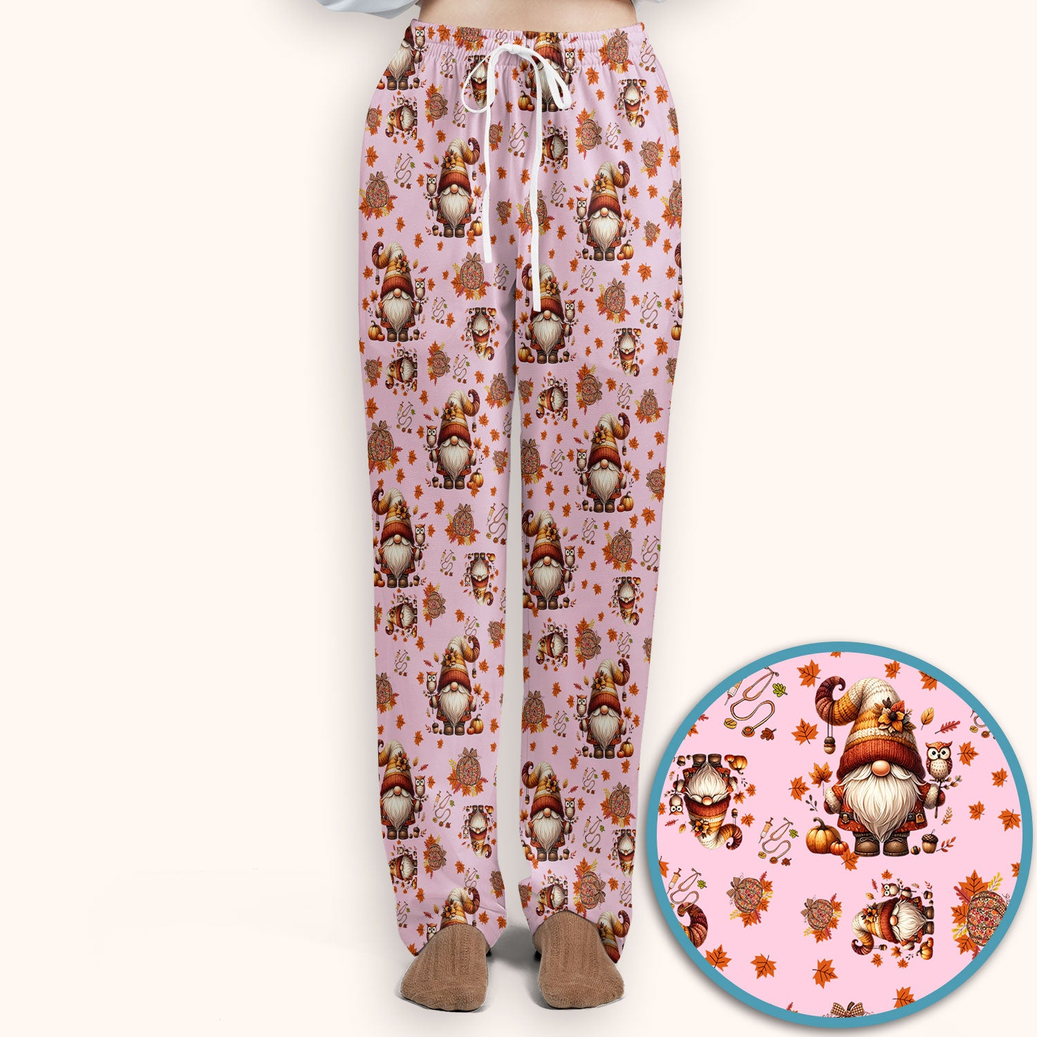 Autumn Leaves Pumpkin Scrubs Set for Women - Gnome Scrubs for Nurse Mama - Breathable Fabrics Nursing Uniform