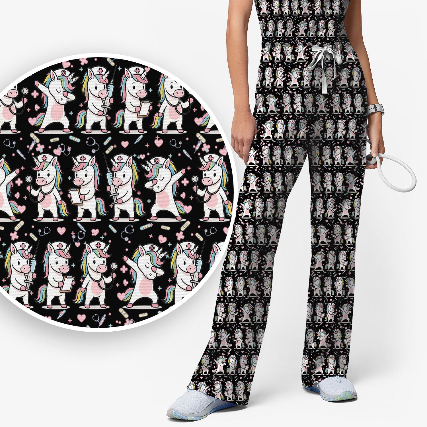 Cute Unicorn Nurse Scrub Set, Playful Medical Cartoon Nursing Shirt, Breathable Fabrics Nurse Uniform