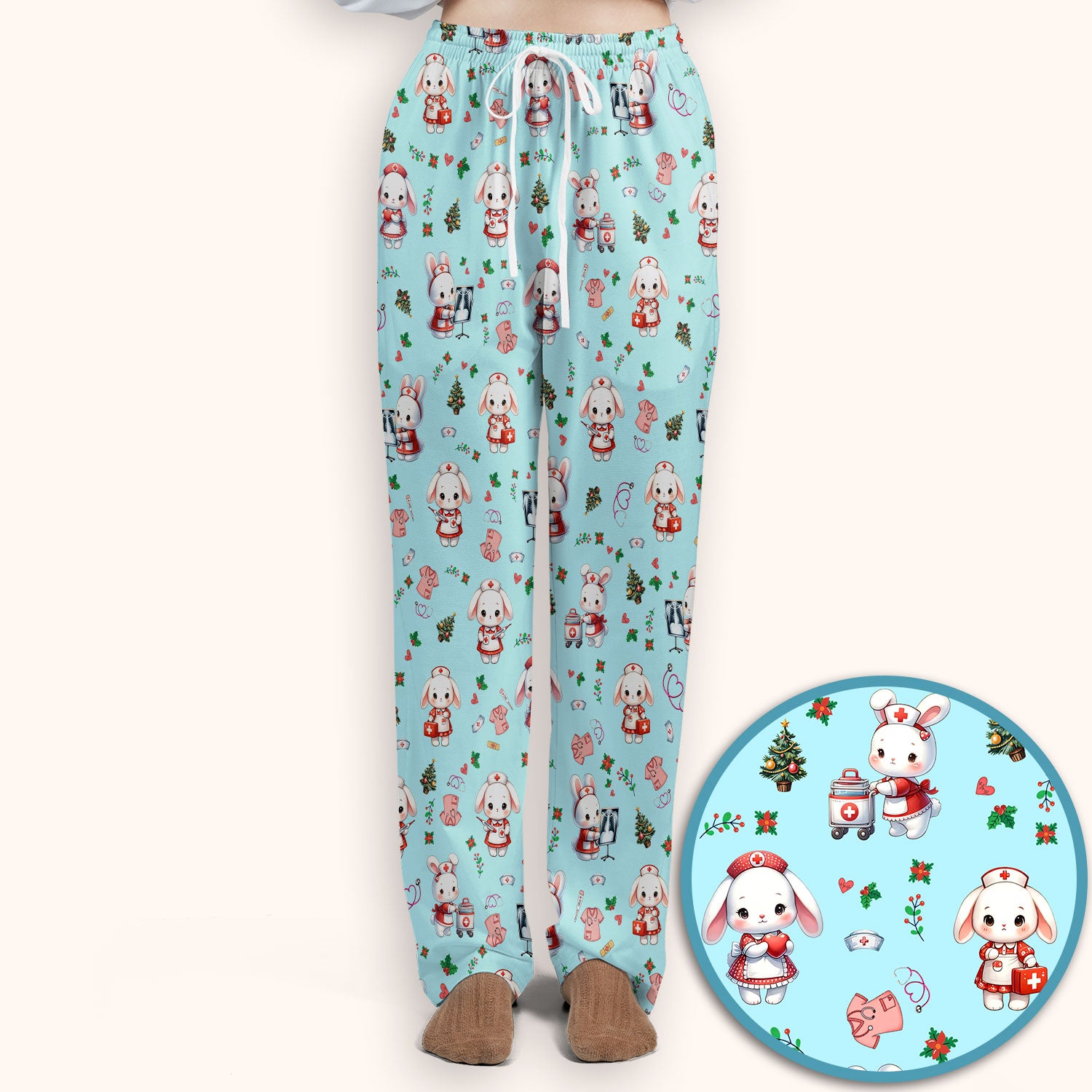 Cute Bunny Scrub Set for Nurse - Adorable Christmas Rabbit Pants and V Neck Top - Funny Holiday Medical Shirt Gift