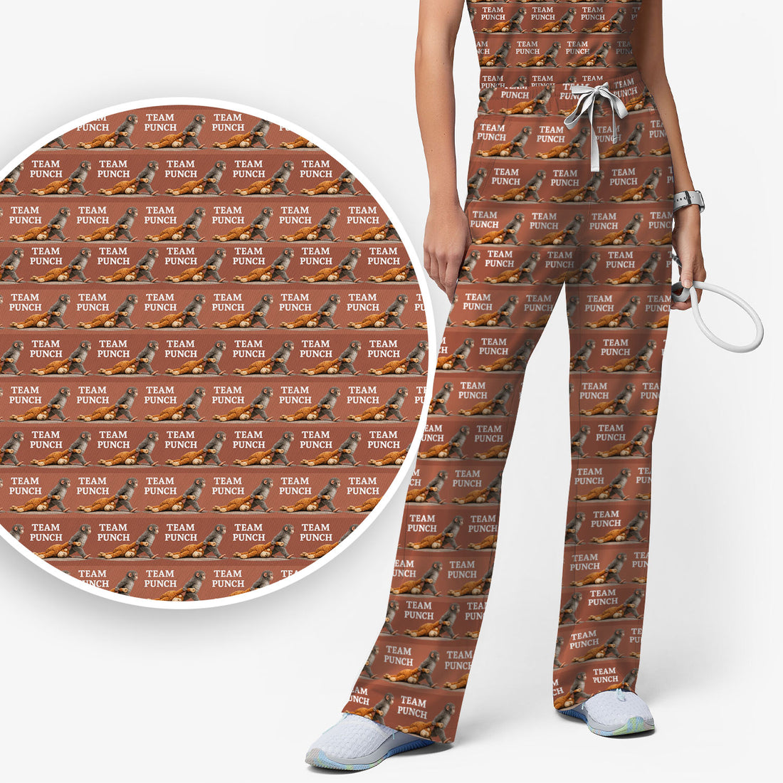 Team Punch Playful Monkey Graphic Pattern Scrubs Sets, Breathable Med Uniform