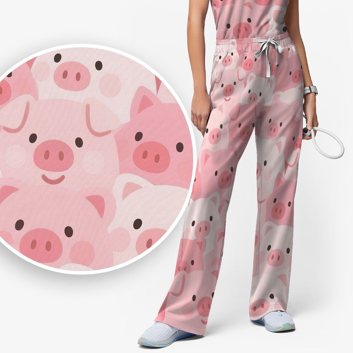 Cute Pig Nursing Scrub Set, Comfortable Scrubs For Nurses