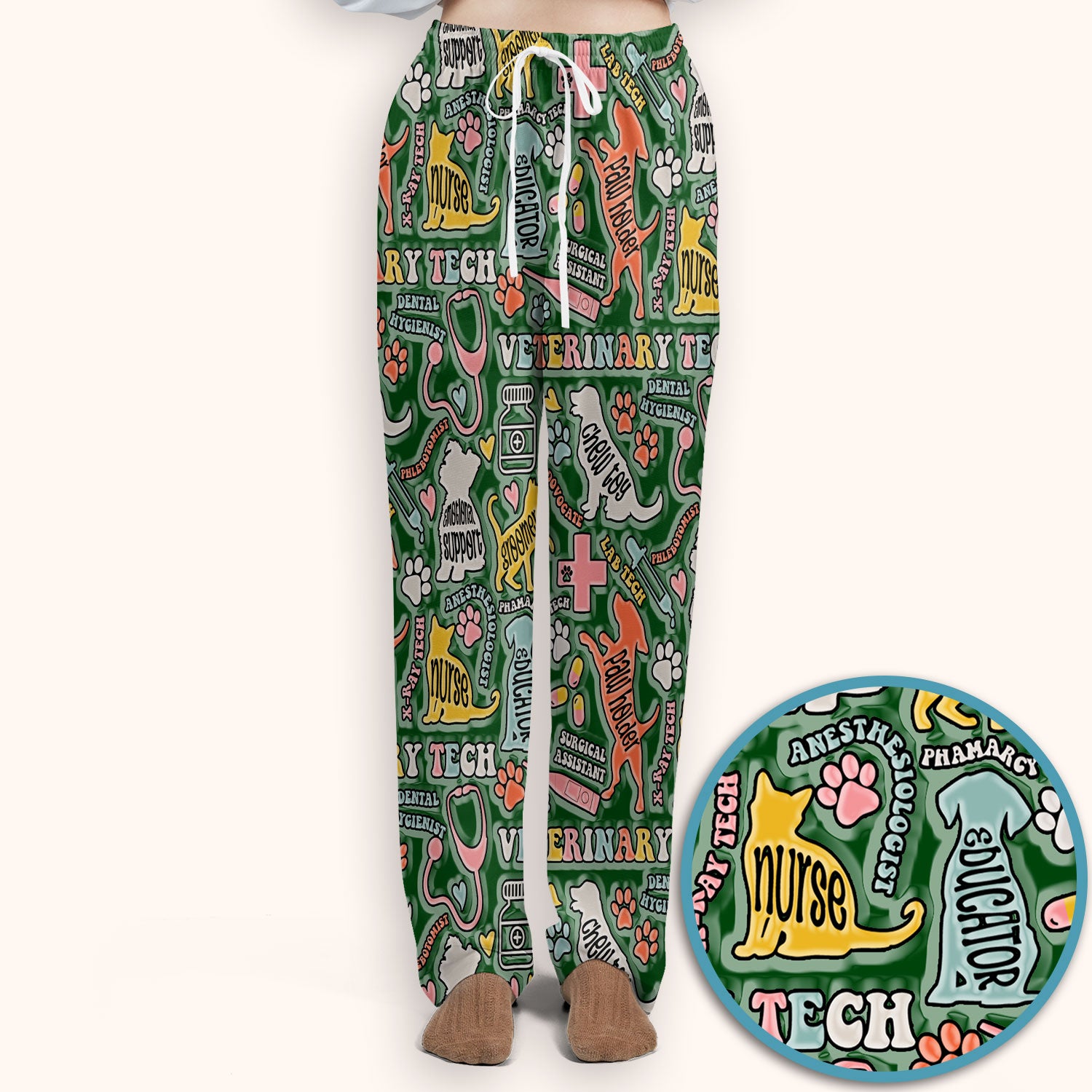 Veterinary Tech Nurse Scrub Set - Dog Cat Pet Scrubs Pants and V Neck Top - Funny Vet Tech Animal Scrubs for Women LPN RN CNA