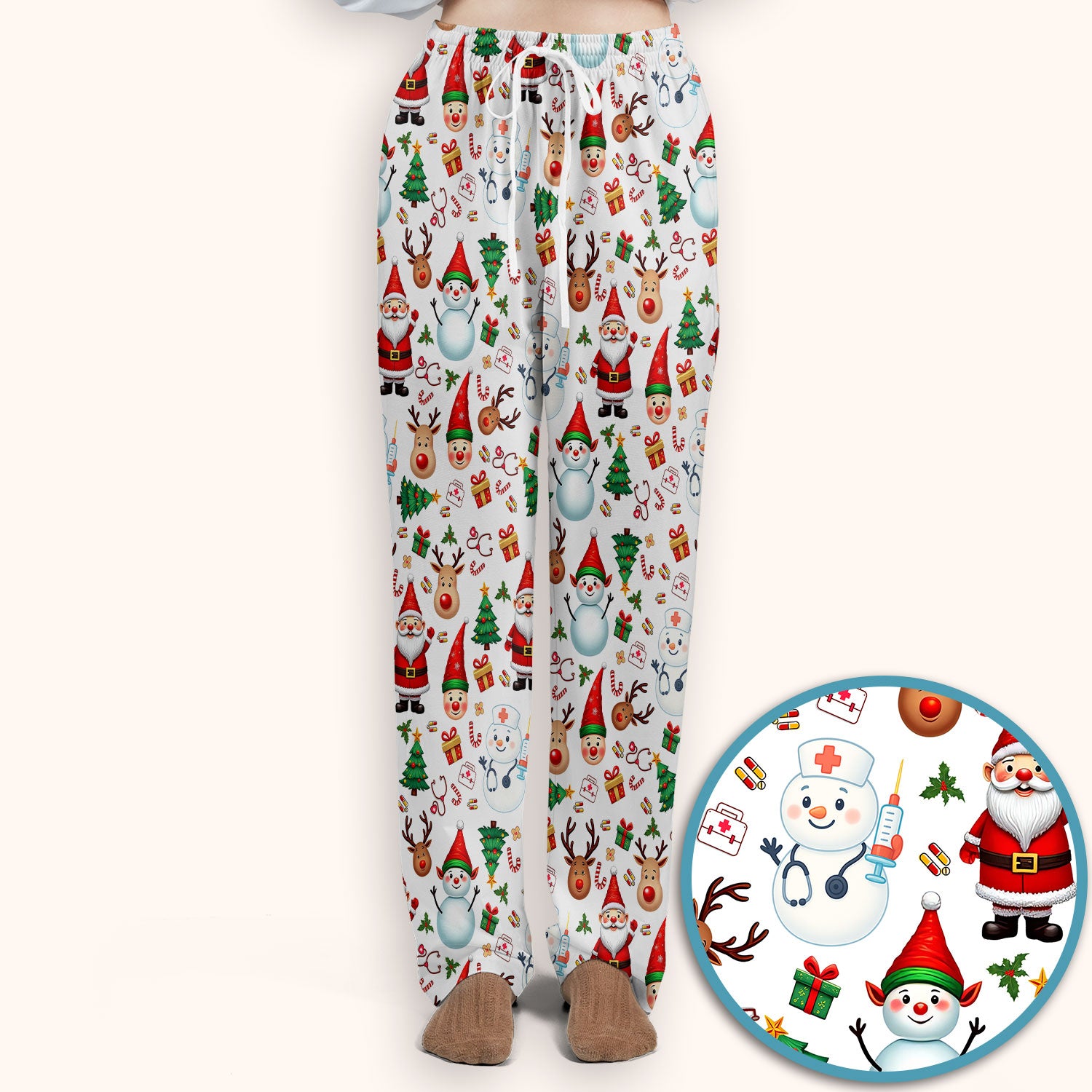 Christmas Scrub Set for Nurses - Cute Snowman Reindeer Santa Pattern - Holiday Medical Uniform RN CNA LPN Gift