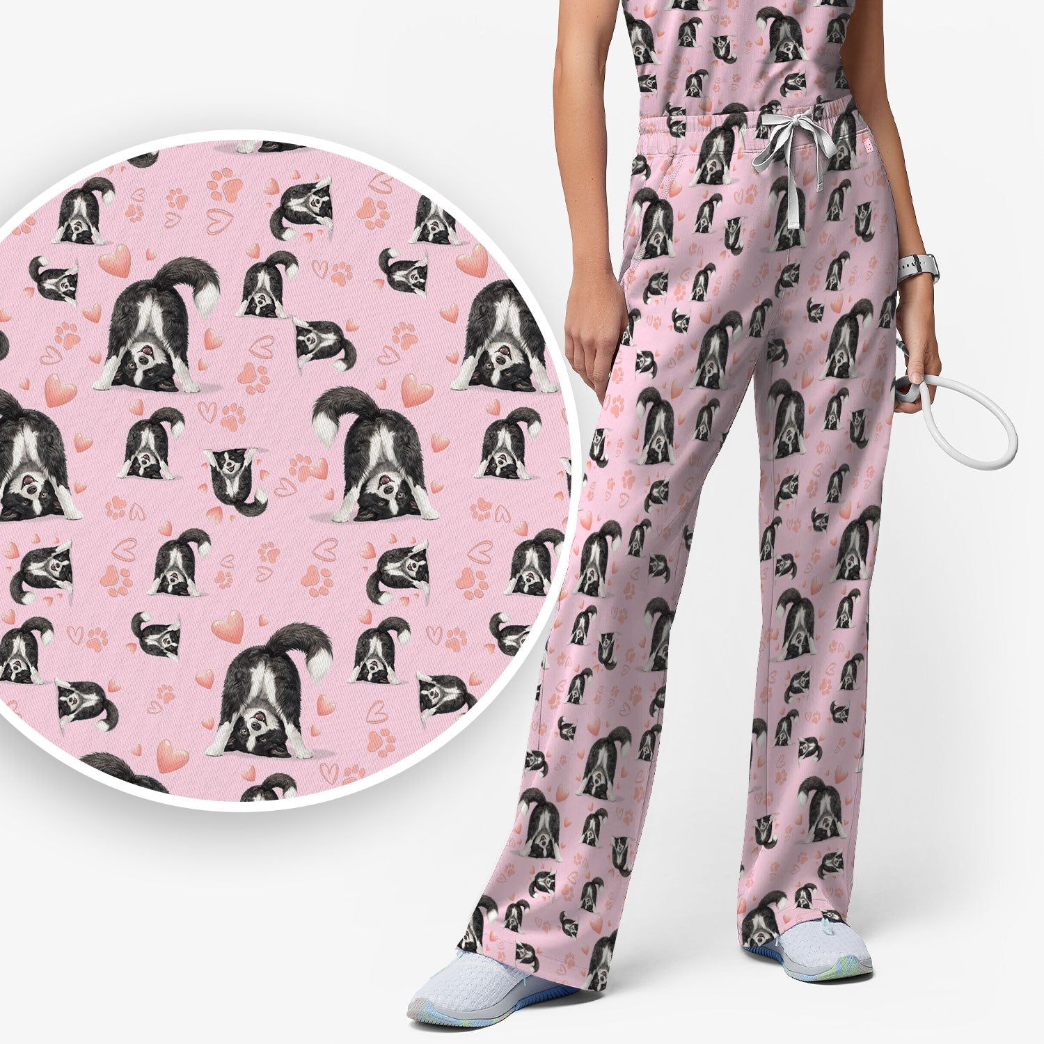 Cute Puppy Heart Medical Pattern Scrub Uniform, Women's Scrub Sets
