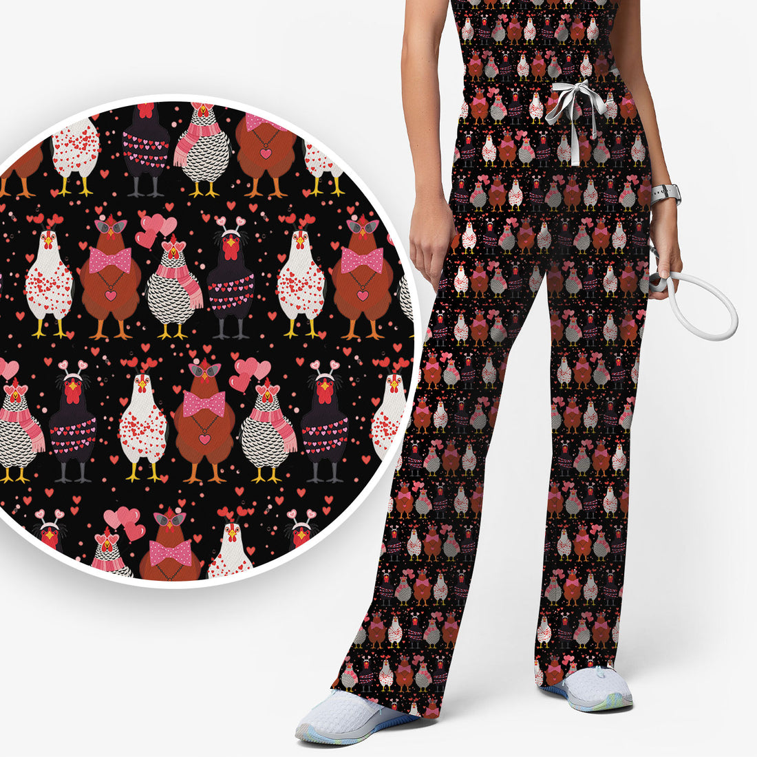 Funny Chicken Valentine Scrub Set, Chicken Pattern Scrub Shirt For Nursing, Valentine Gift For Nurse