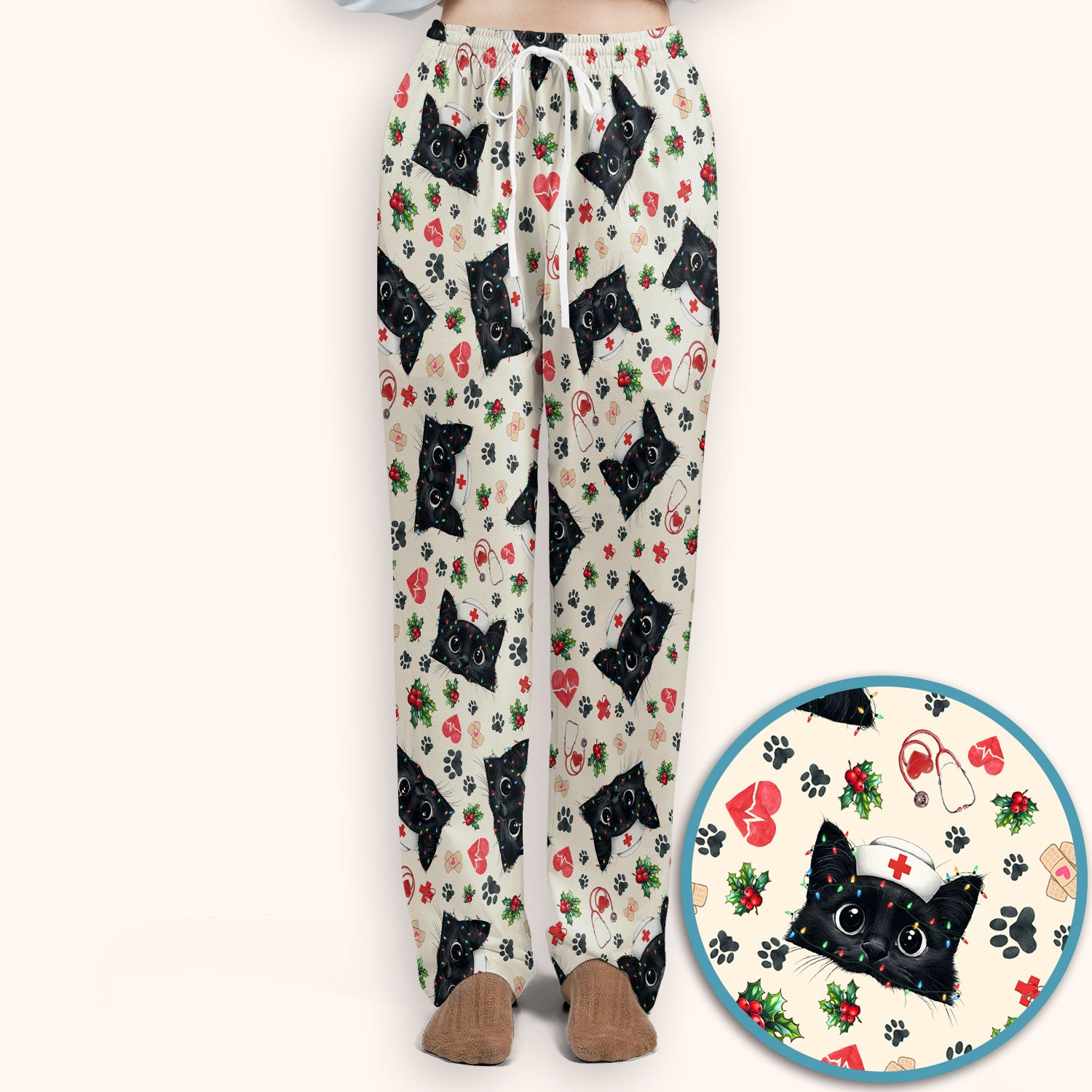 Funny Cats Scrub Set for Nurses - Black Kittens Christmas Scrubs Pants and V Neck Top - Jolly Medical Uniform Gift for RN CNA LPN