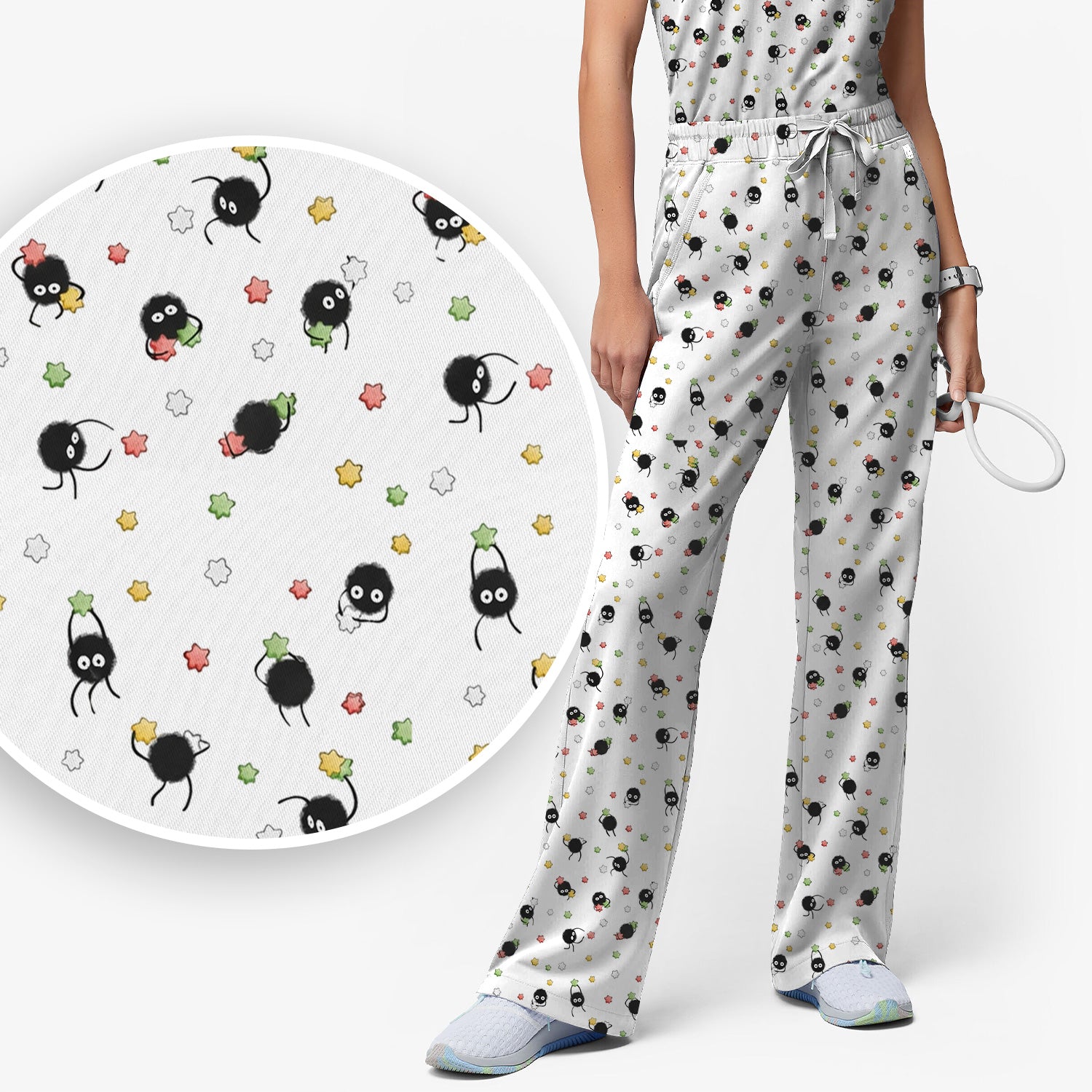 Funny Spider Pattern Pattern Pattern Scrub Set, Cartoon Spider Pattern Nursing Uniform For Women