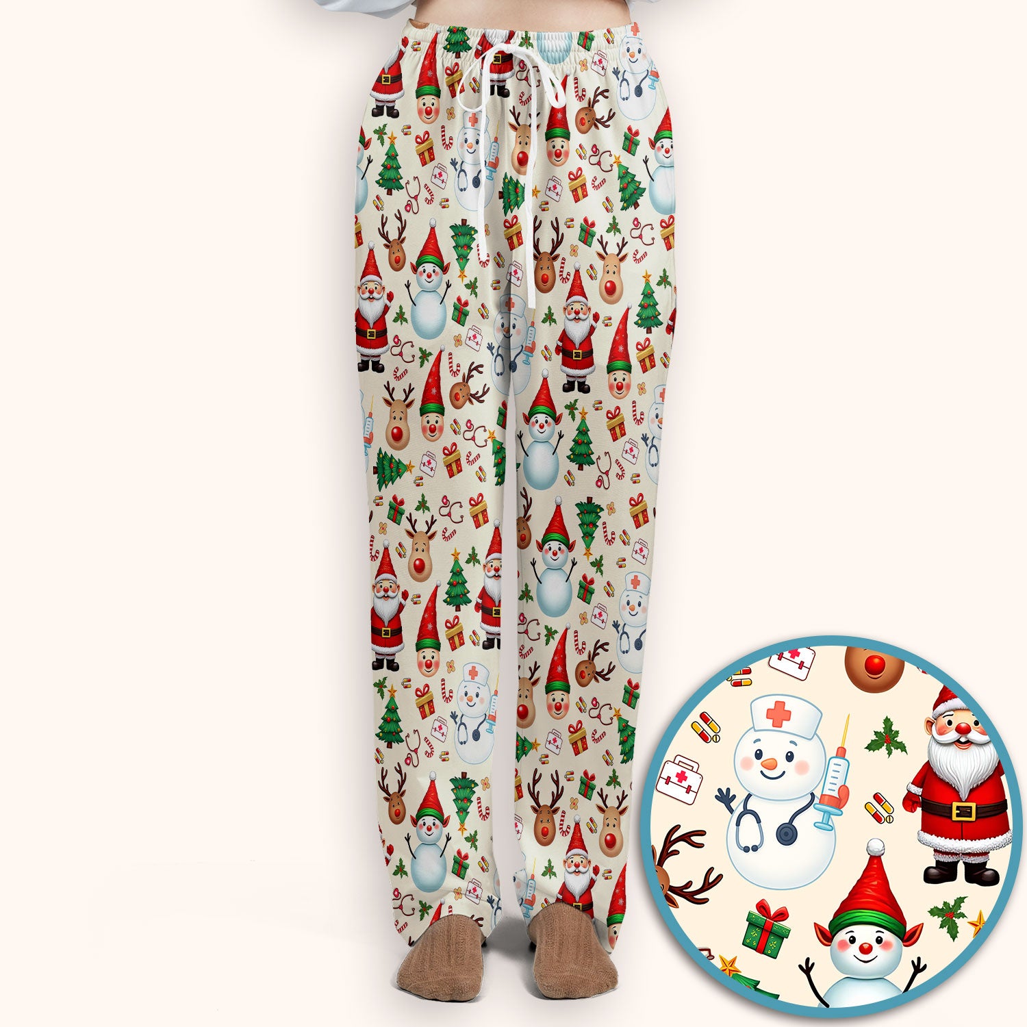 Christmas Scrub Set for Nurses - Cute Snowman Reindeer Santa Pattern - Holiday Medical Uniform RN CNA LPN Gift