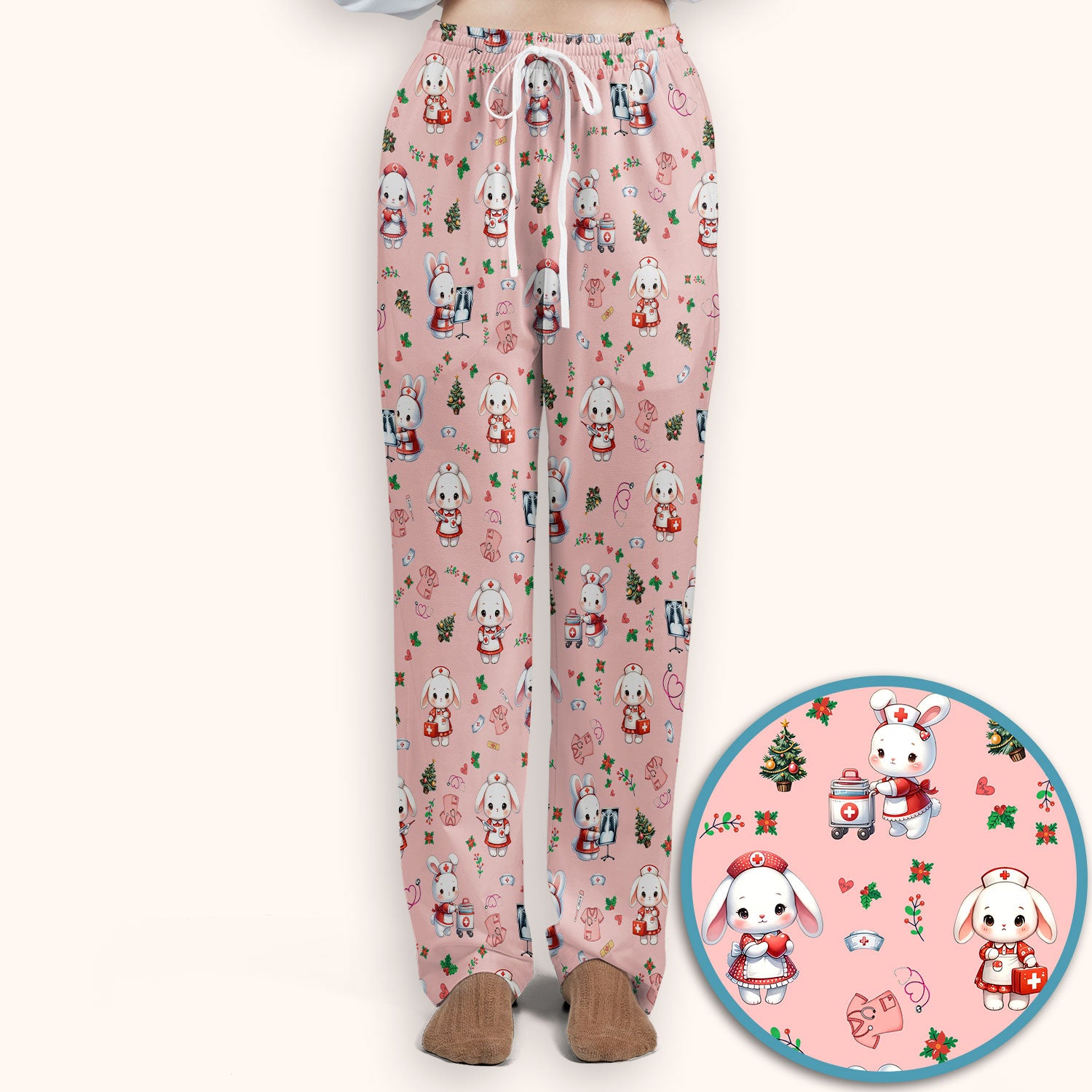 Cute Bunny Scrub Set for Nurse - Adorable Christmas Rabbit Pants and V Neck Top - Funny Holiday Medical Shirt Gift