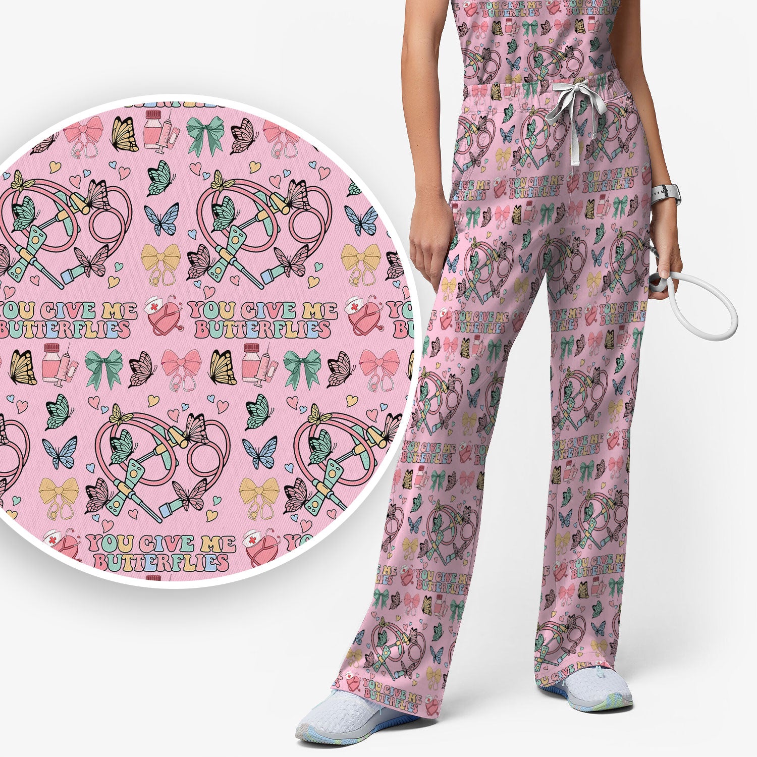 Butterfly Heart Valentine Medical Pattern Scrub, Women's Scrub Sets