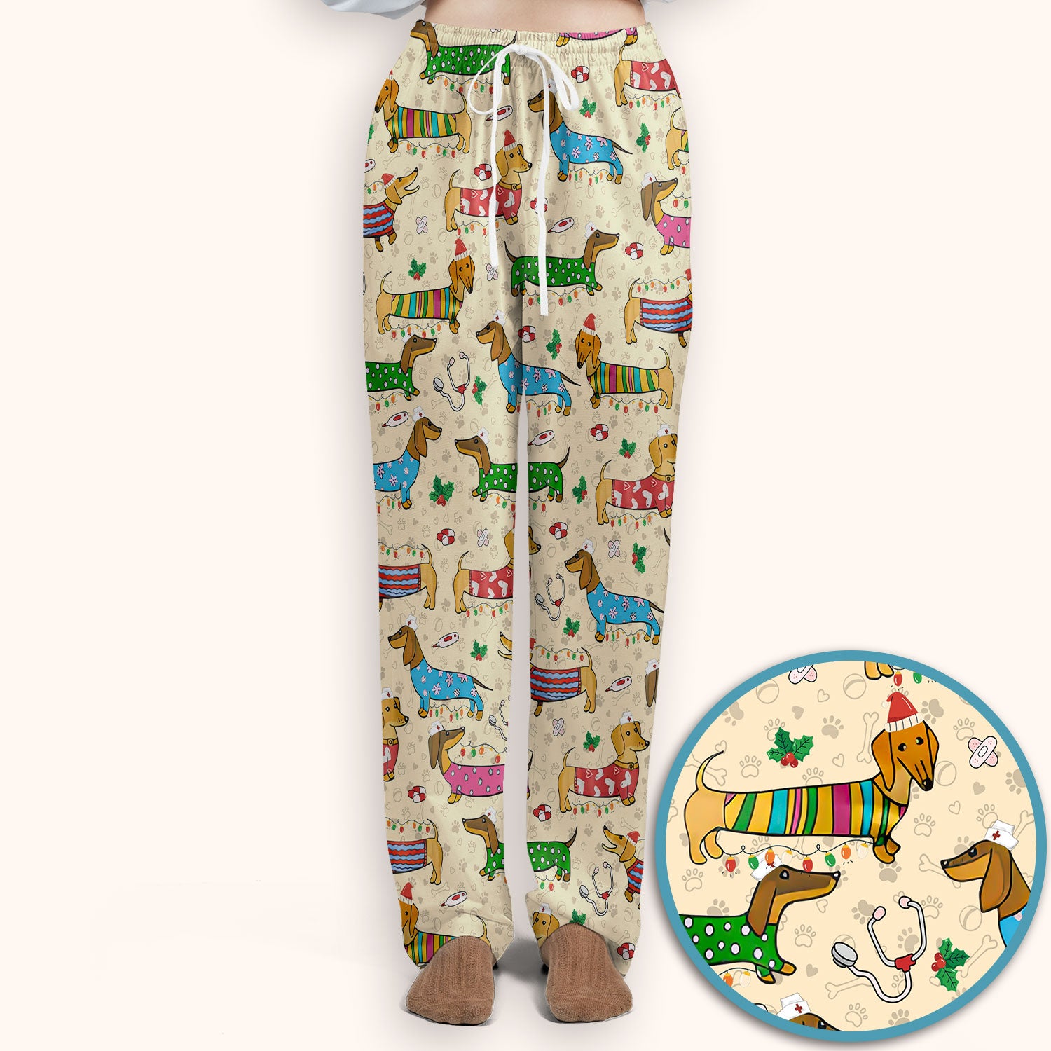 Christmas Dachshund Scrub Set for Nurses - Cute Wiener Dog in Holiday Outfit - Funny Medical Uniform Gift for Women RN LPN CNA
