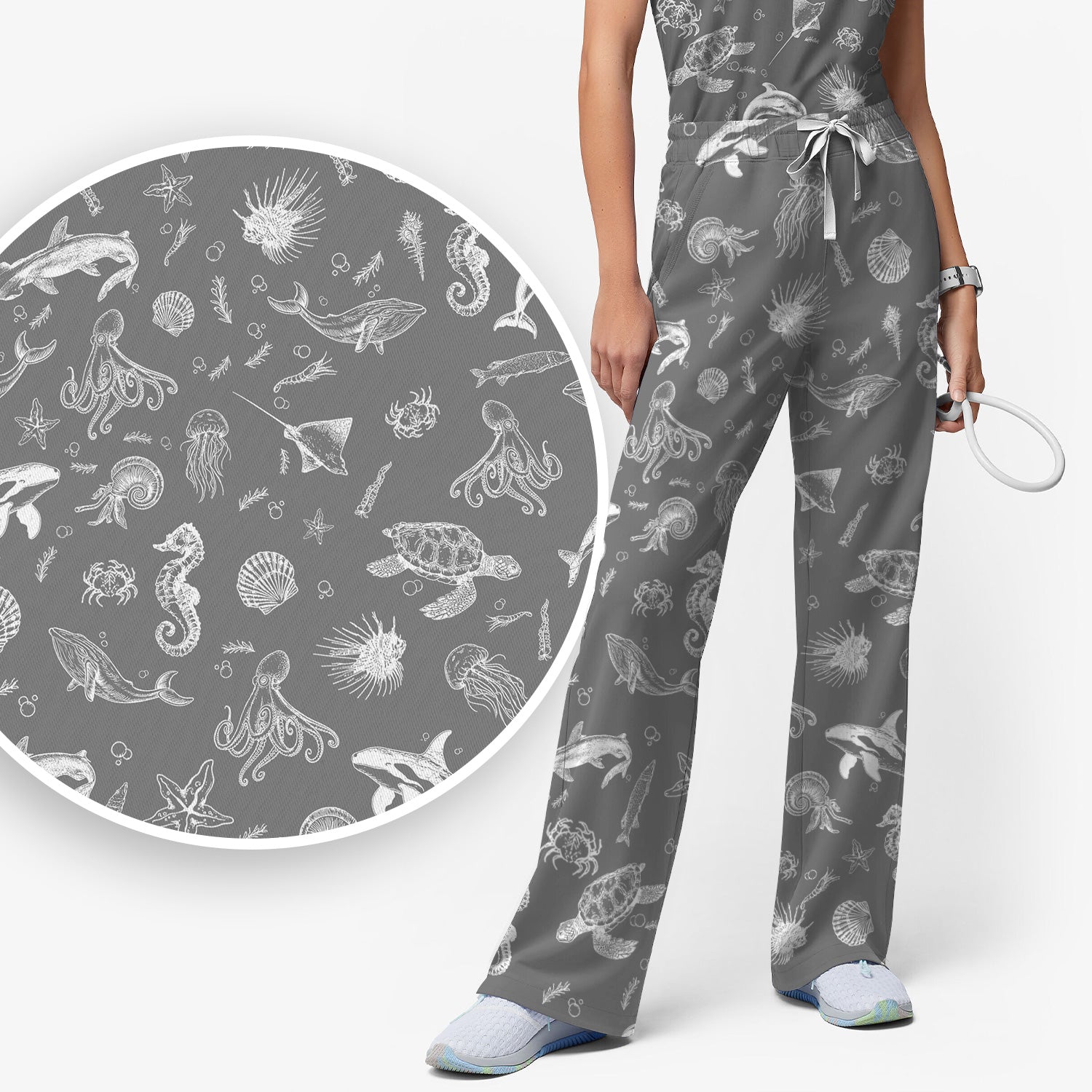 Marine Sea Life Pattern Scrub Set, Women's Scrub Sets
