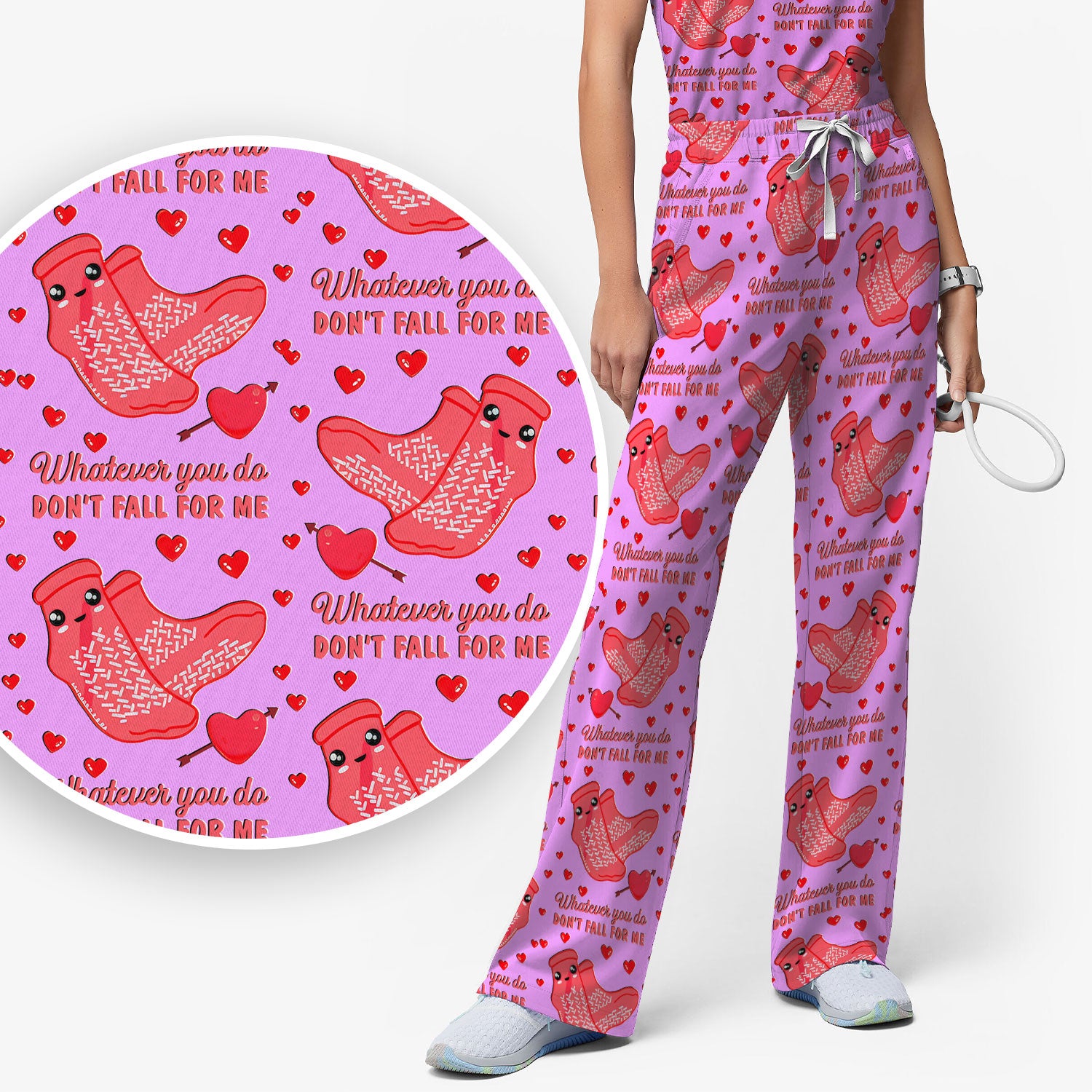 Valentine Funny Love Quote Scrub Set, Scrub Pants and V Neck Top