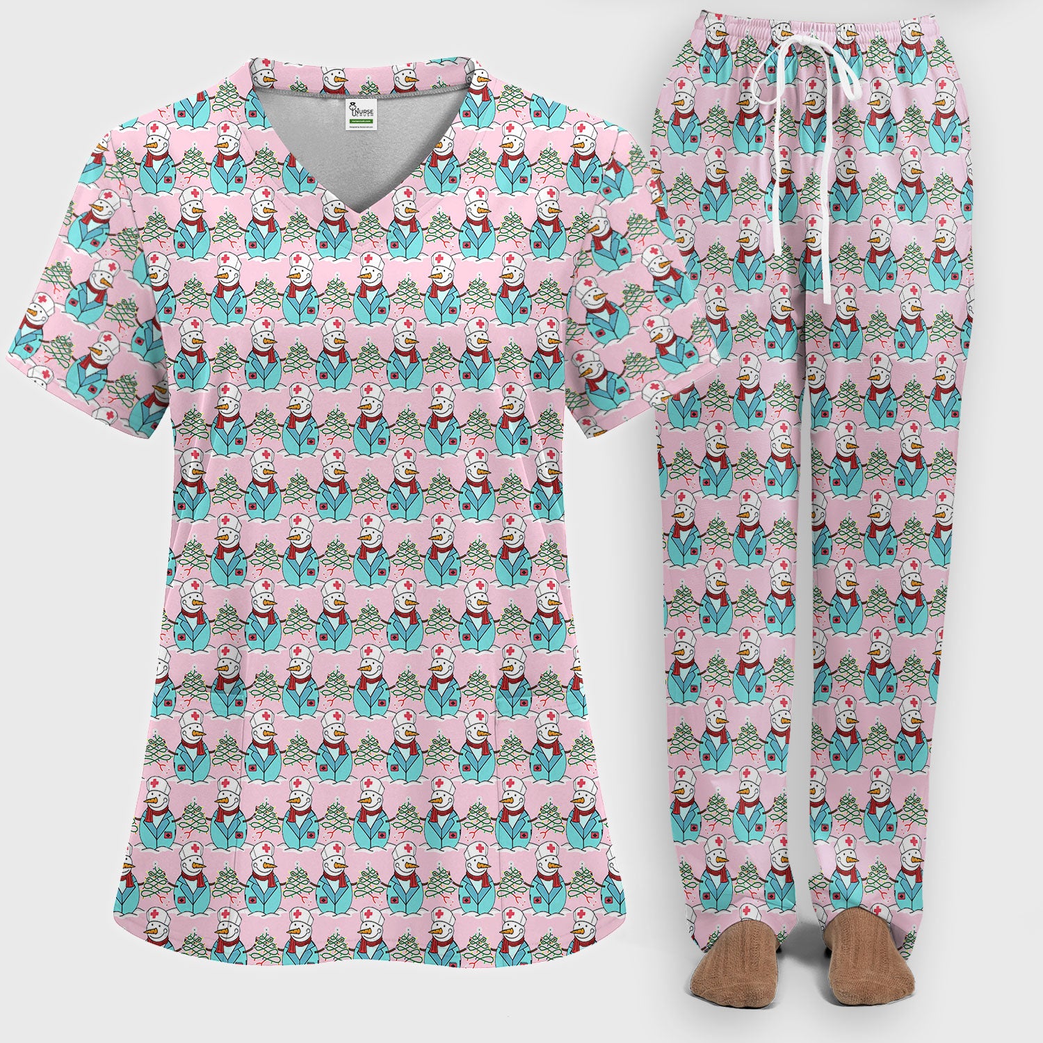 Christmas Snowman Nurse Scrub Pants - Holiday Med Uniform for Women - Comfortable Nursing Scrub Sets - Snowman Ugly Sweater Gift