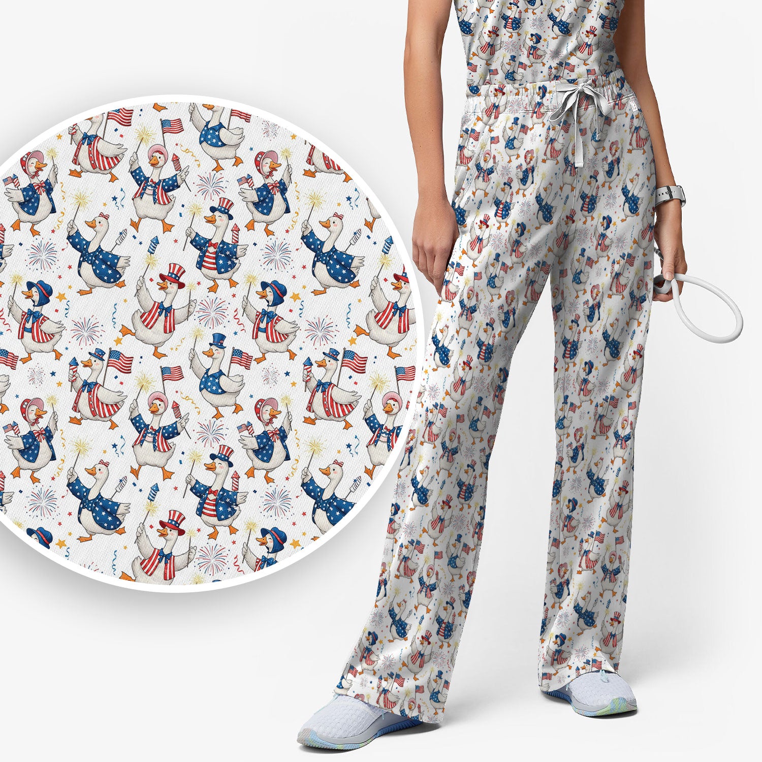 Goose America Medical Print Scrub Set, Breathable Fabrics Nursing Uniform