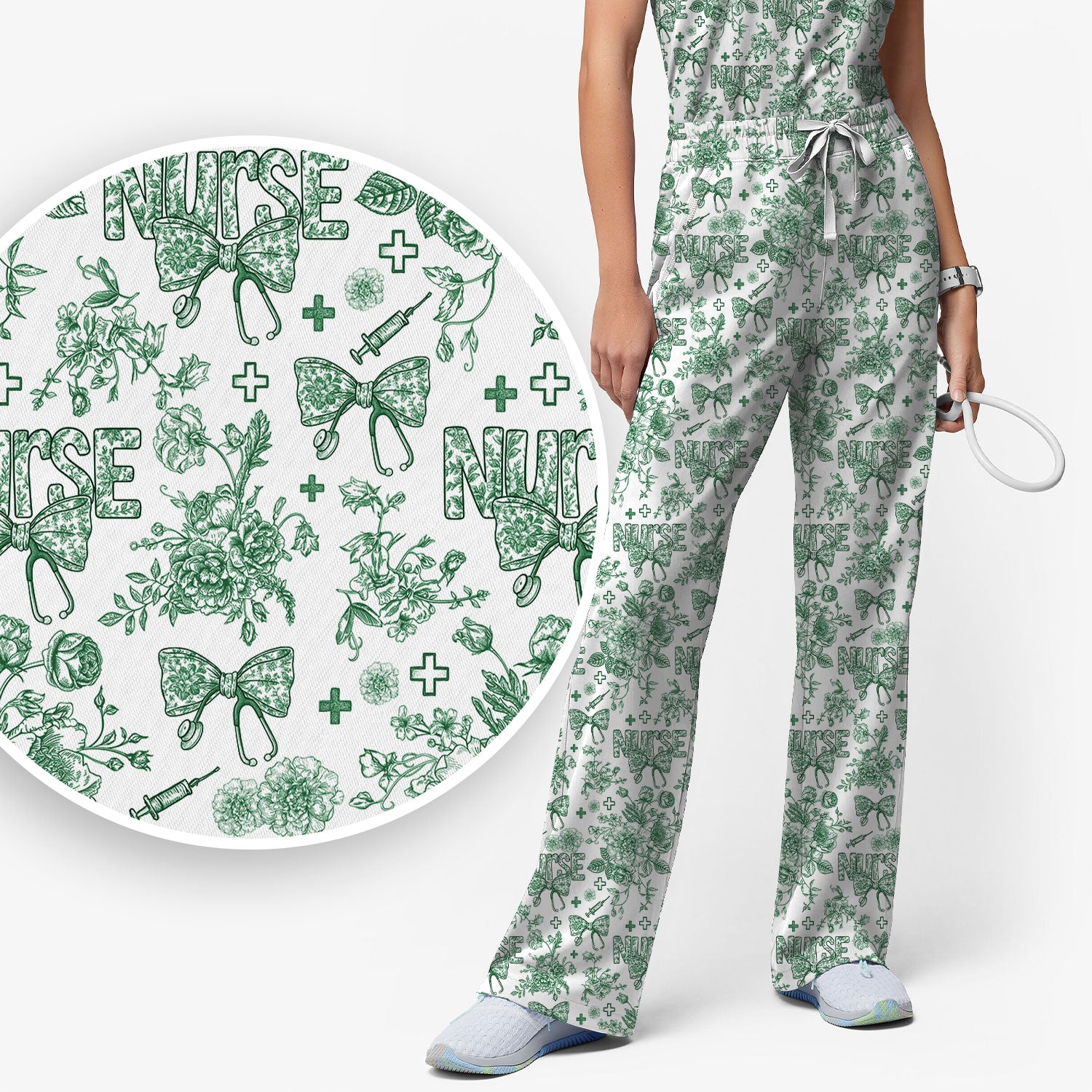 Toile de Jouy Nurse Scrub Set - Elegant Floral Pattern Scrubs for Women - Stylish Flower Medical Scrubs Gift for Healthcare Workers