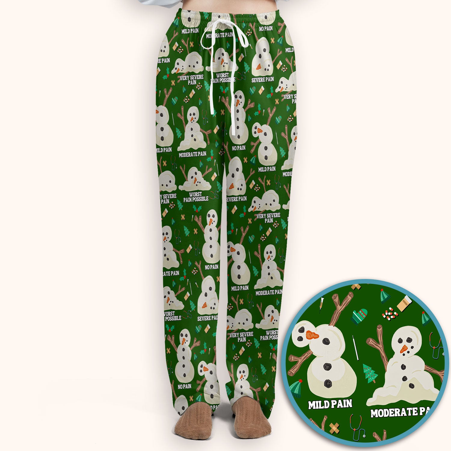 Funny Snowman Pain Scale Scrub Set for Nurse - Christmas Medical Pants and V Neck Top for Women RN LPN CNA