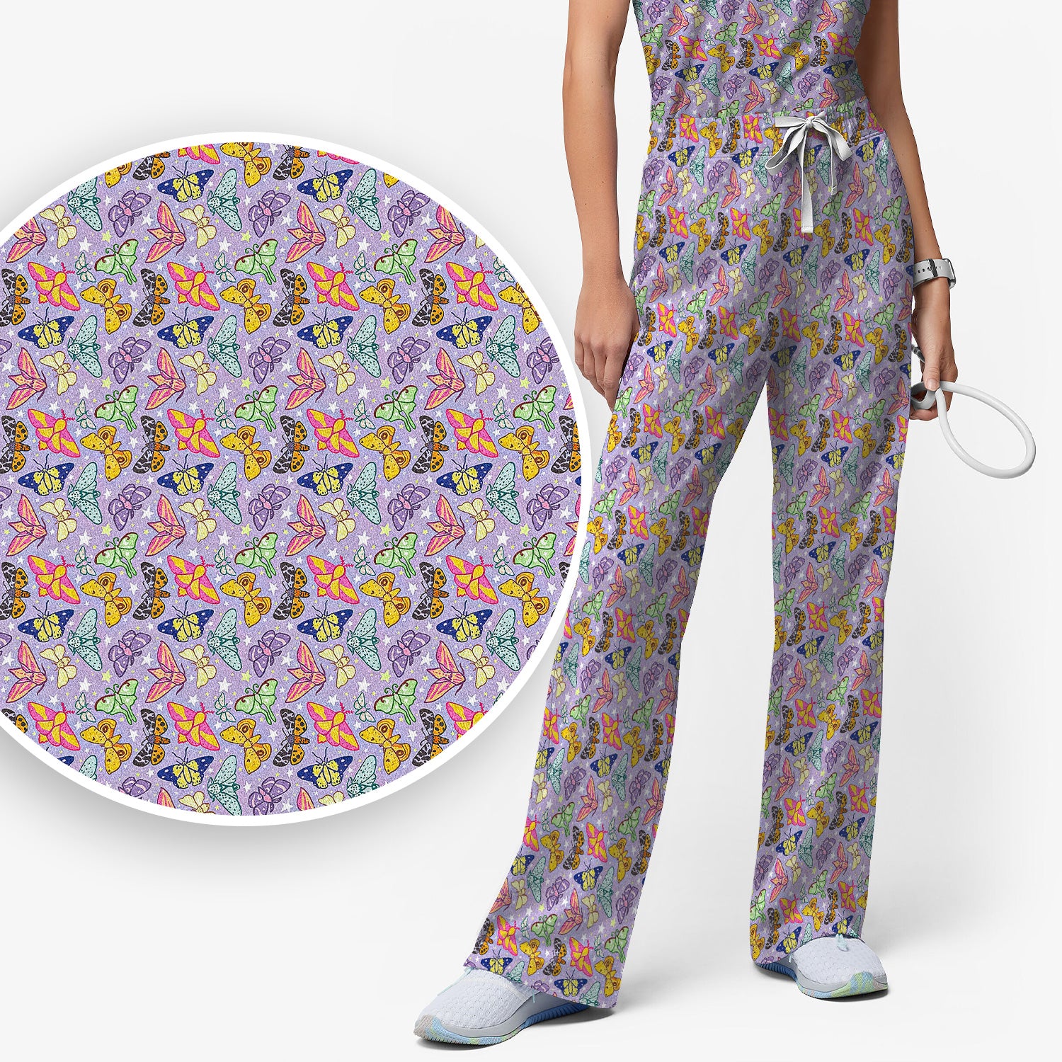 Colorful Butterfly Pattern Scrub Set, Women's Scrub Sets