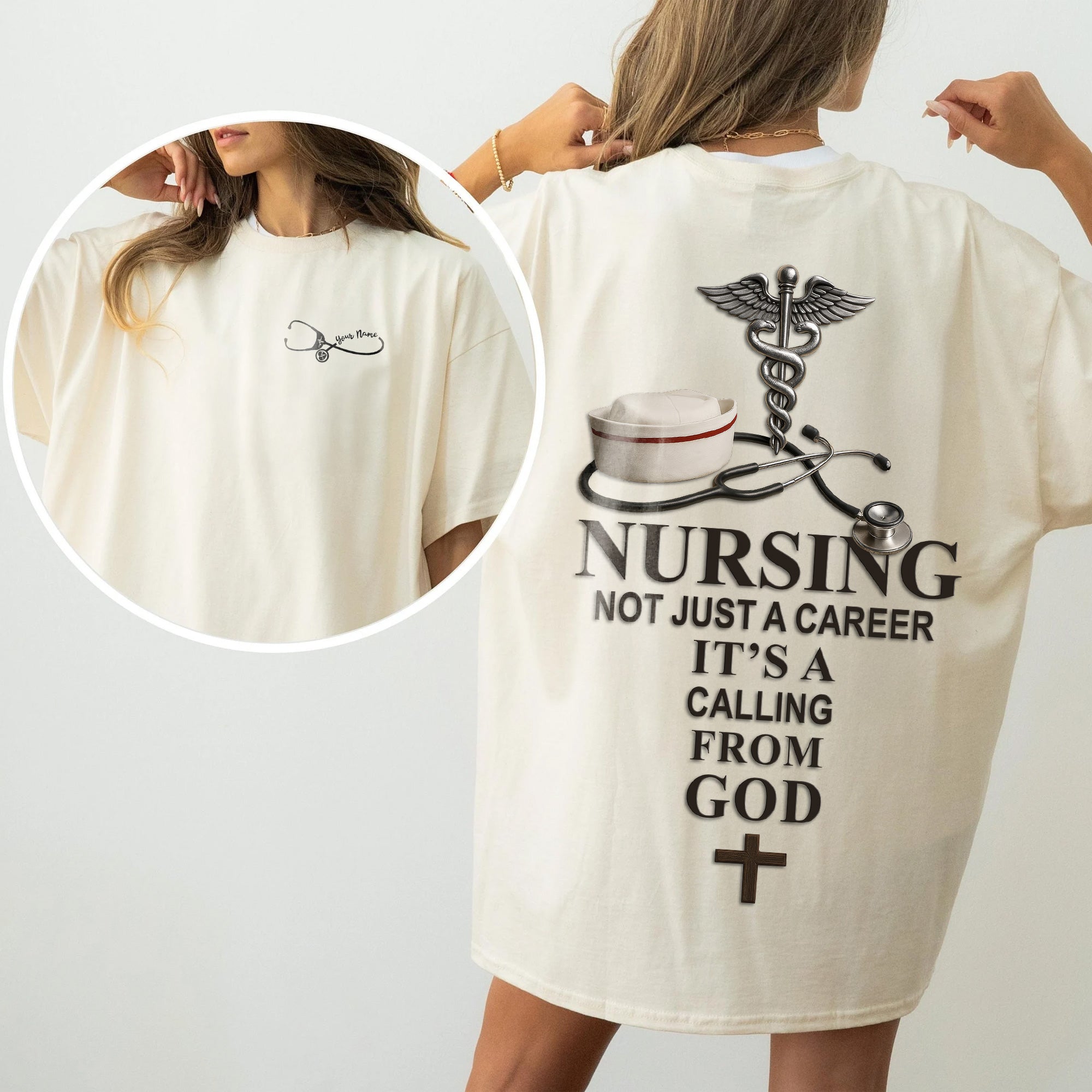 Personalized Christian Nurse Shirt with Faith Quote – Nursing Is a Calling from God – Custom Name Gift for RN LPN CNA