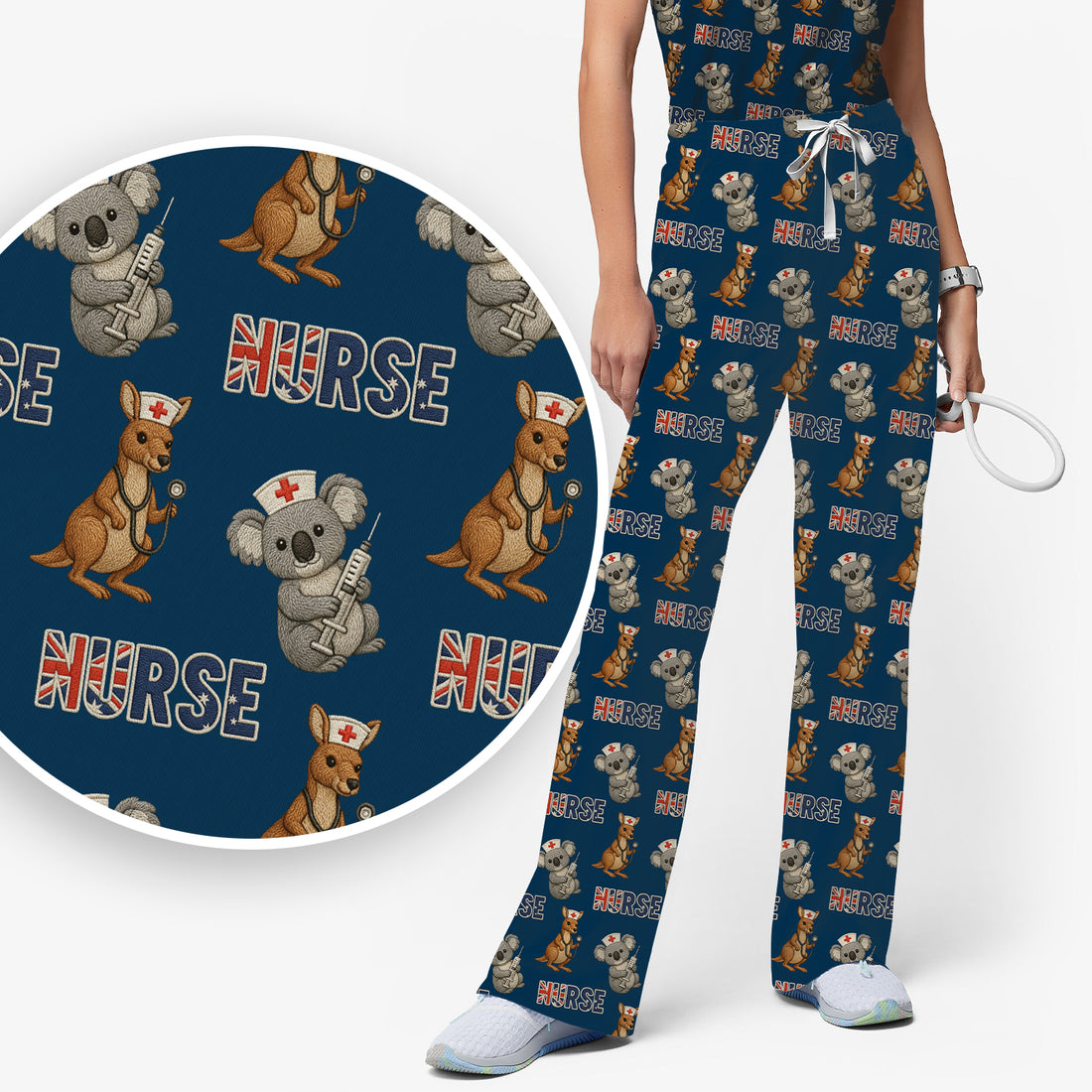 Cute Koala Kangaroo Scrub Set, Australian Nurse Pattern Shirt,  Breathable Fabrics Nursing Uniform