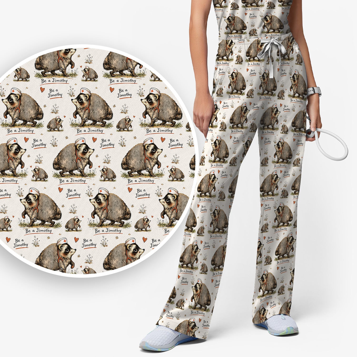 Funny Be A Jimothy Opossum Nurse Scrub Set, Scrub Pants and V Neck Top
