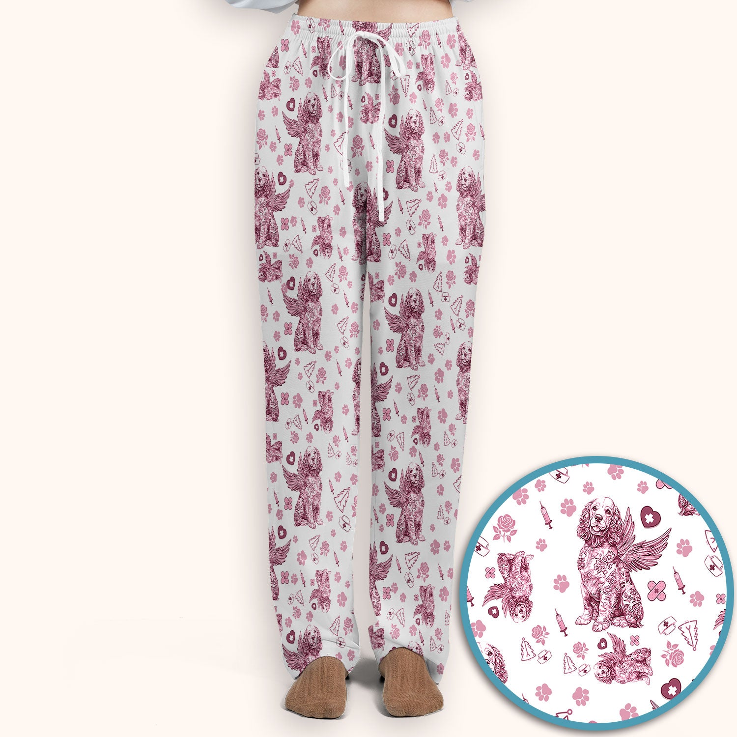 Toile De Jouy Scrub Set for Nurses - Angel Puppy Medical Uniform - Floral Dog in Heaven Gift for Women, Vet Techs, RN CNA LPN