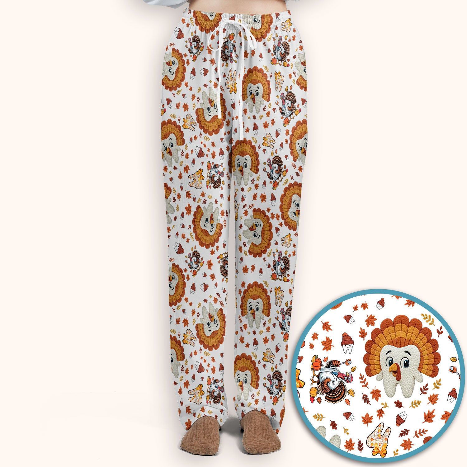 Funny Thanksgiving Tooth Scrub Set - Cute Turkey Dental Scrubs Pants and V Neck Top - Fall Medical Uniform for Hygienists & Nurses